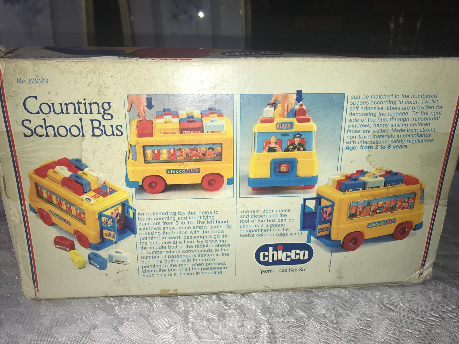 RARE Vintage CHICCO Italy 63023 COUNTING Numbers SCHOOL BUS Works Great COMPLETE