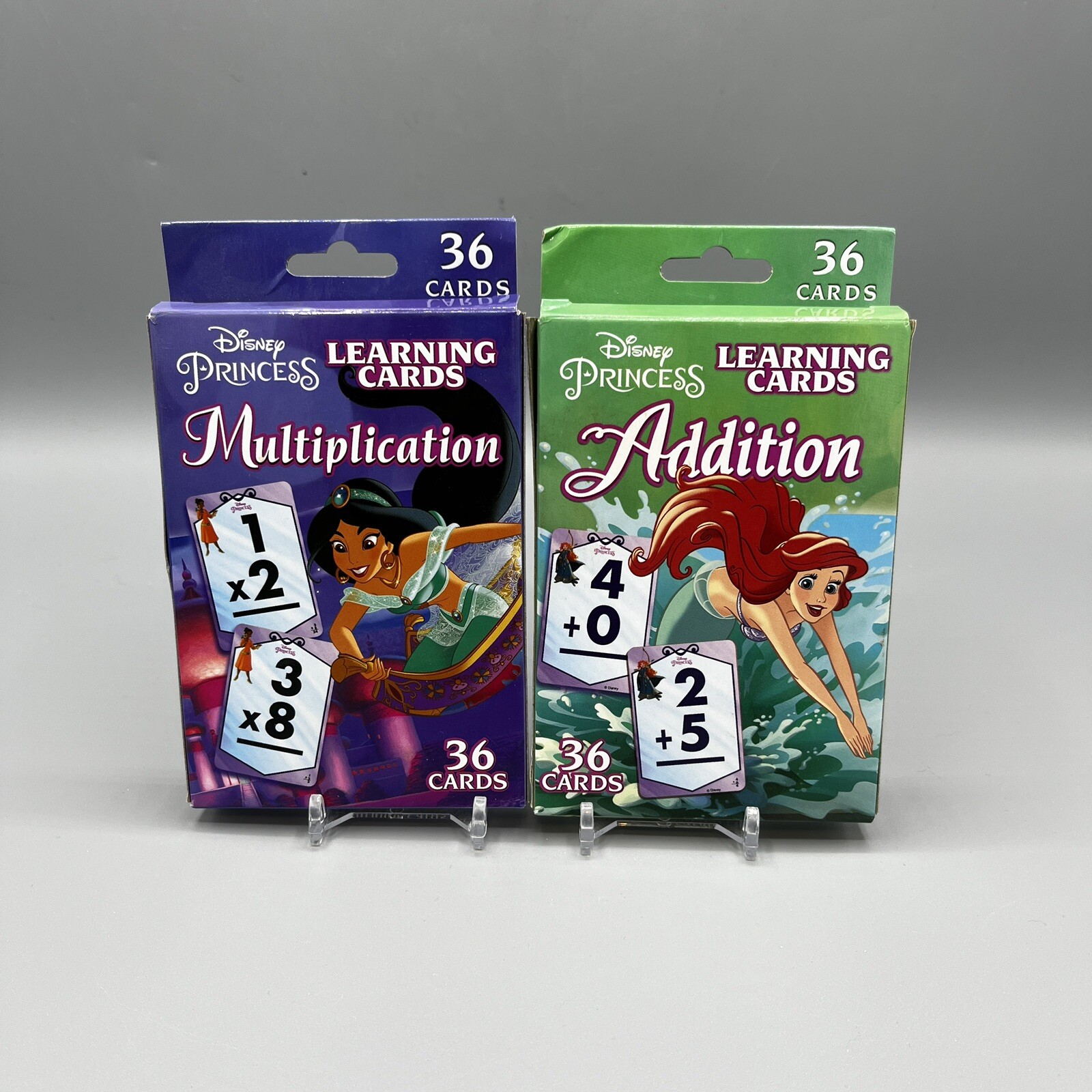 Lot of 2 Disney Princess 36ct Flash Cards Multiplication & Addition Learning