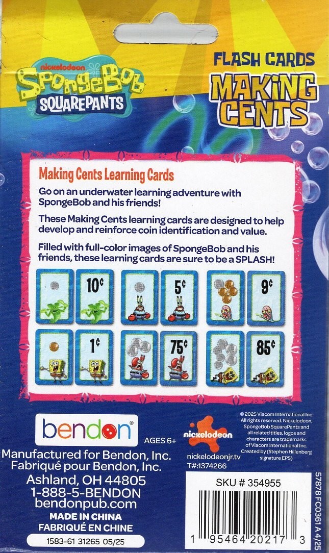 Nickelodeon SpongeBob SquarePants – Making Cents – 36 Learning Cards