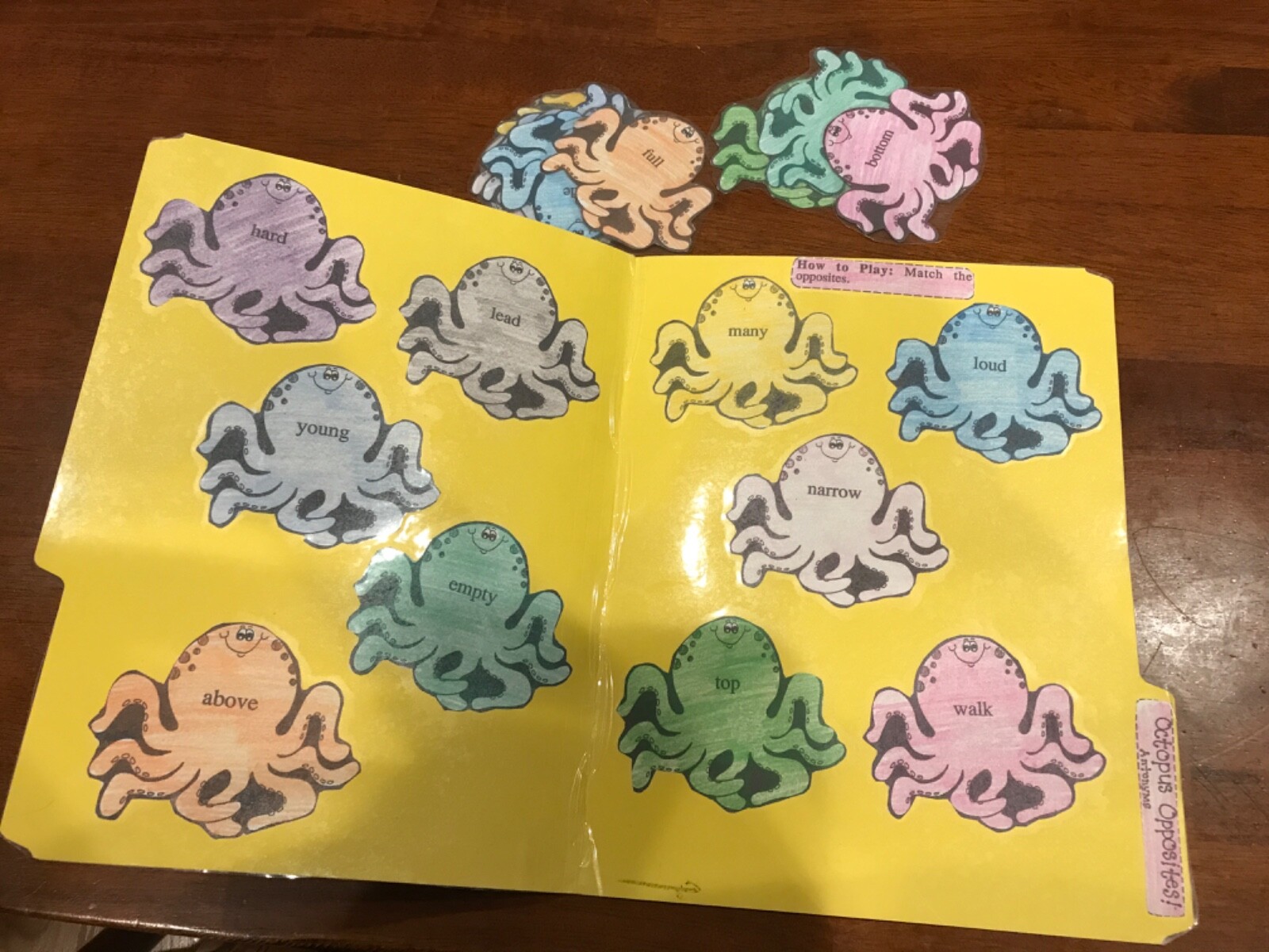 octopus Opposites! Antanyms 3-4 grades language arts file folder game