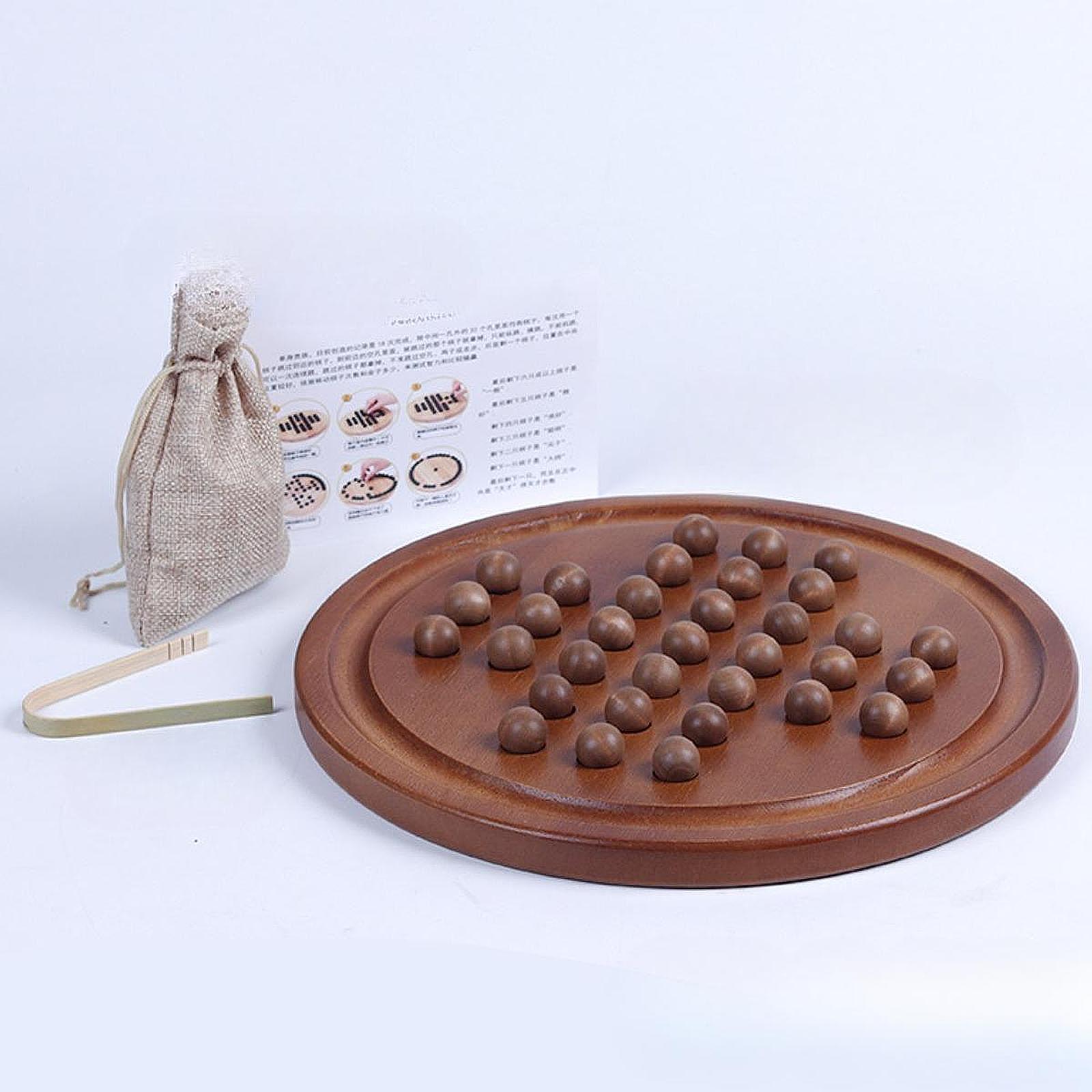Wooden Solitaire Board Game Peg Solitaire Puzzle Toy Round Game Board for
