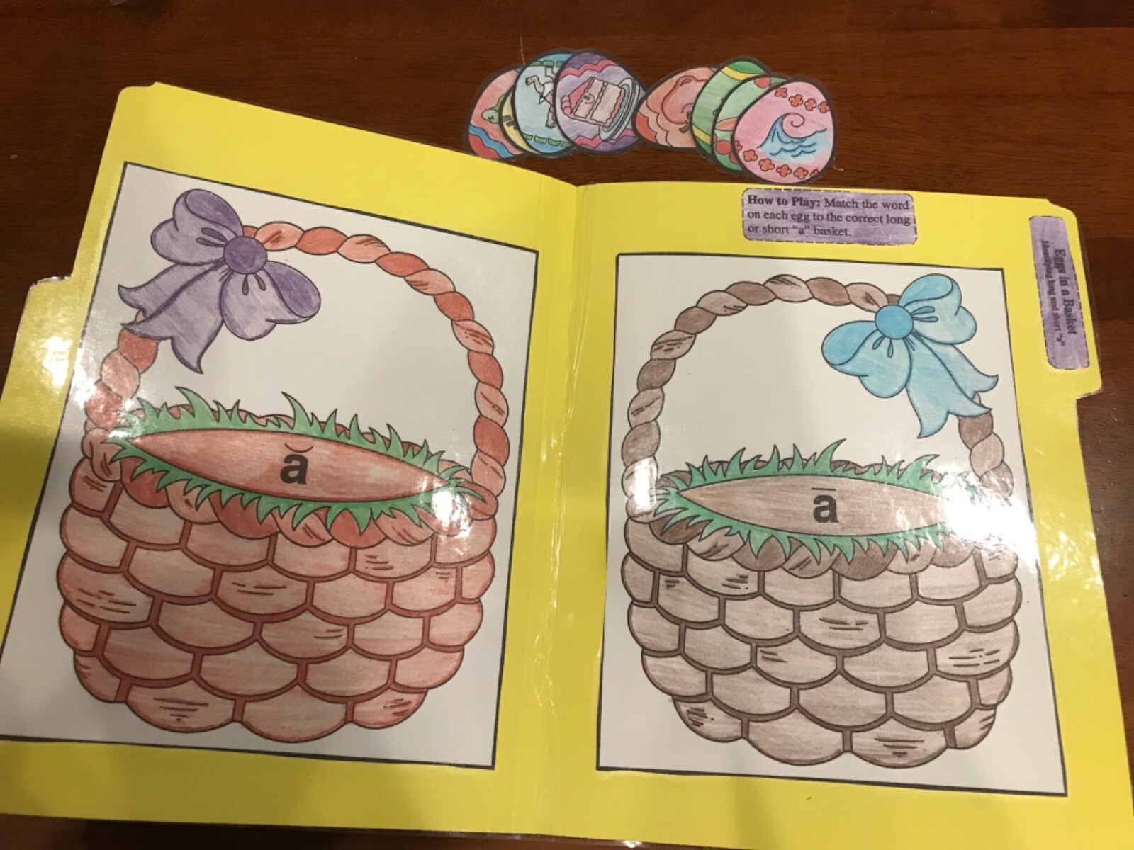 Eggs in a Basket! Sounds of “a” Grade K language Art file folder game teacher