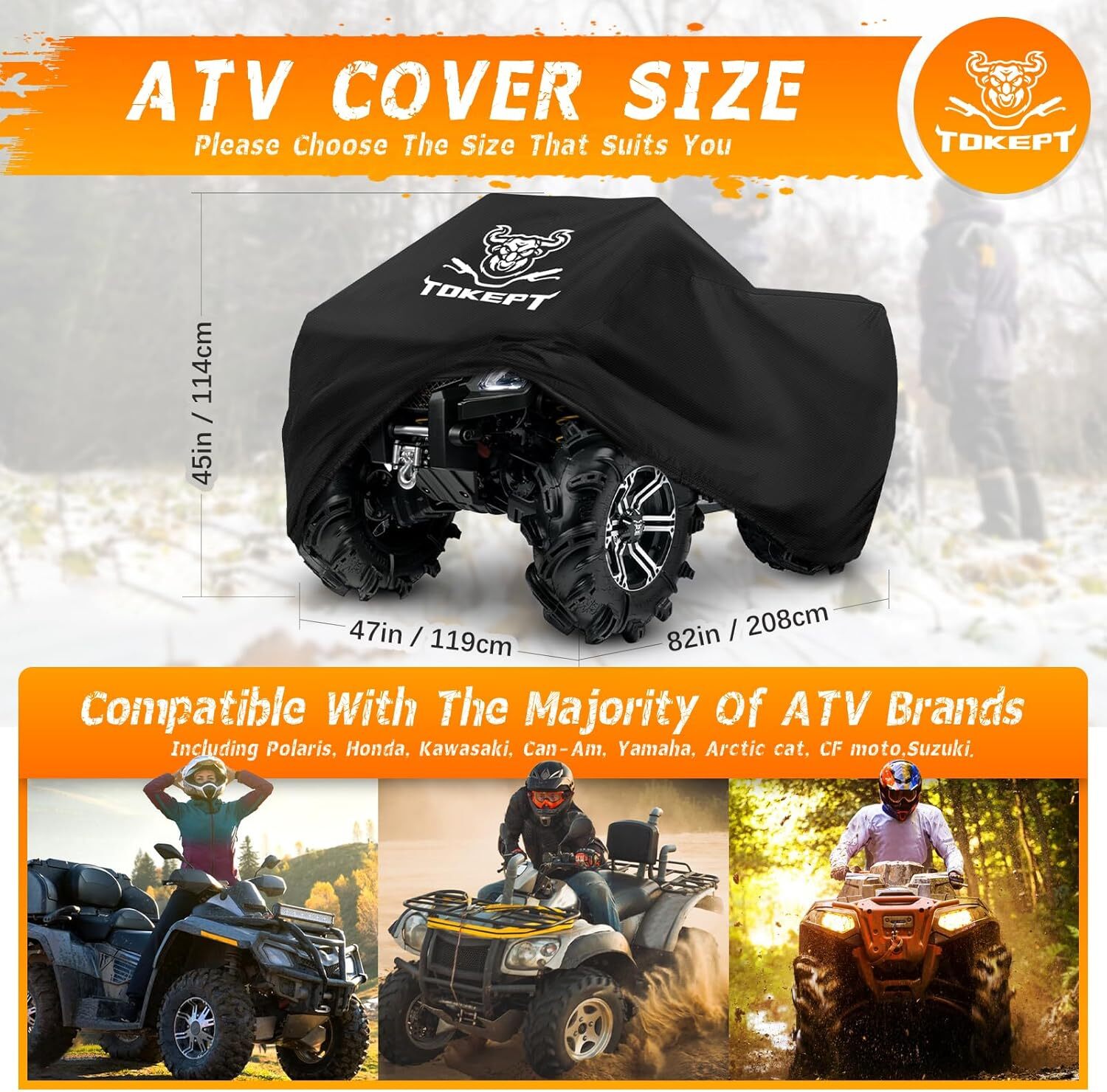 ATV Cover, Heavy Duty Black Waterproof Oxford Fabric Protective 4 Wheeler Quad