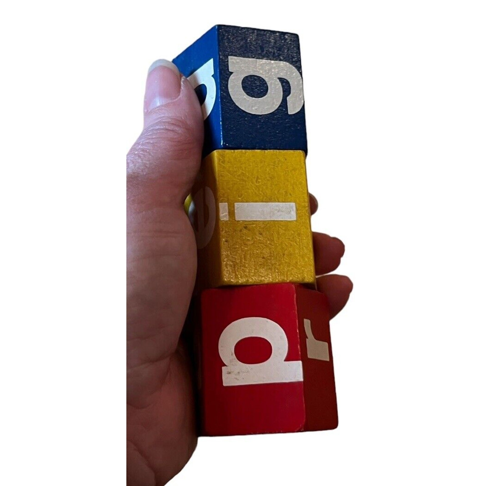 1970’s Wooden Twist Puzzle Toy Spell Words 3 Letters Reading Primary Colors