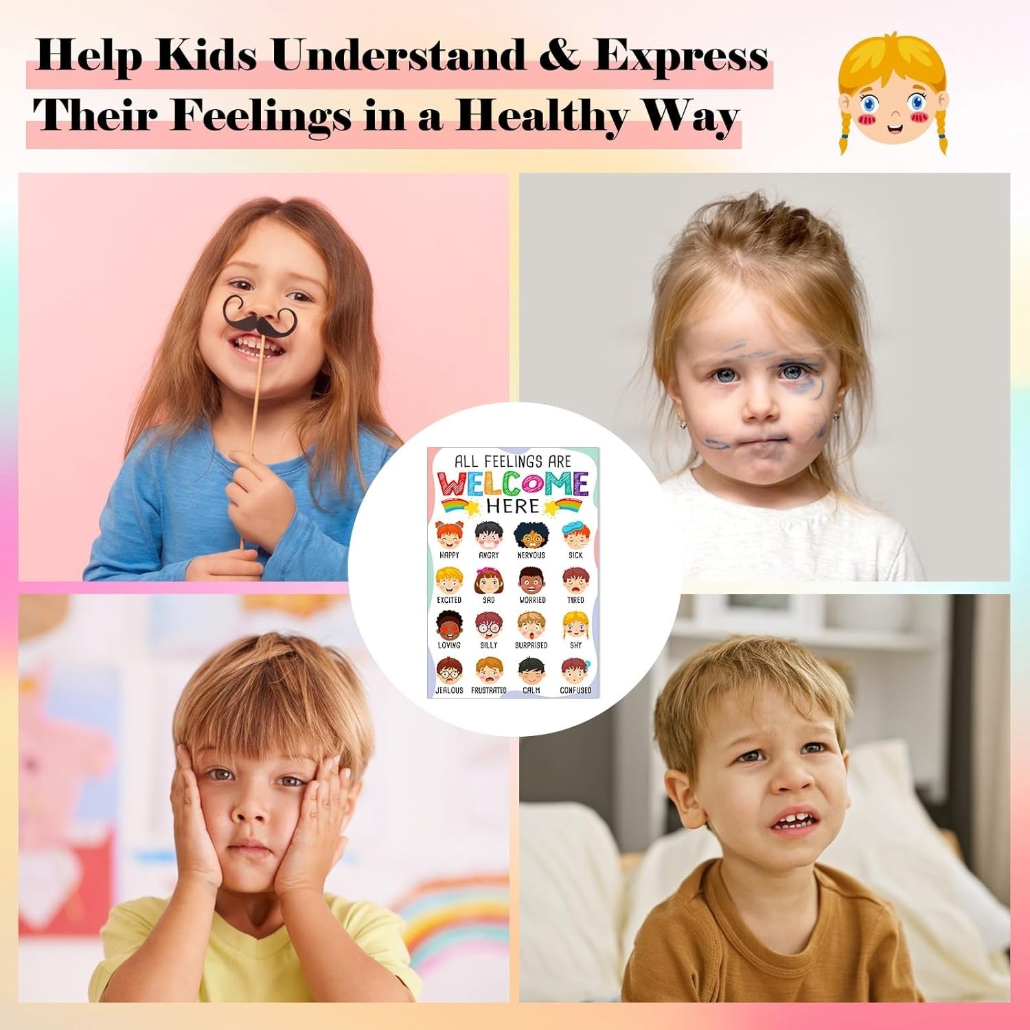 Colorful Feelings Poster for Classroom Decor – 11.2×16.5 Inch Kids Learning