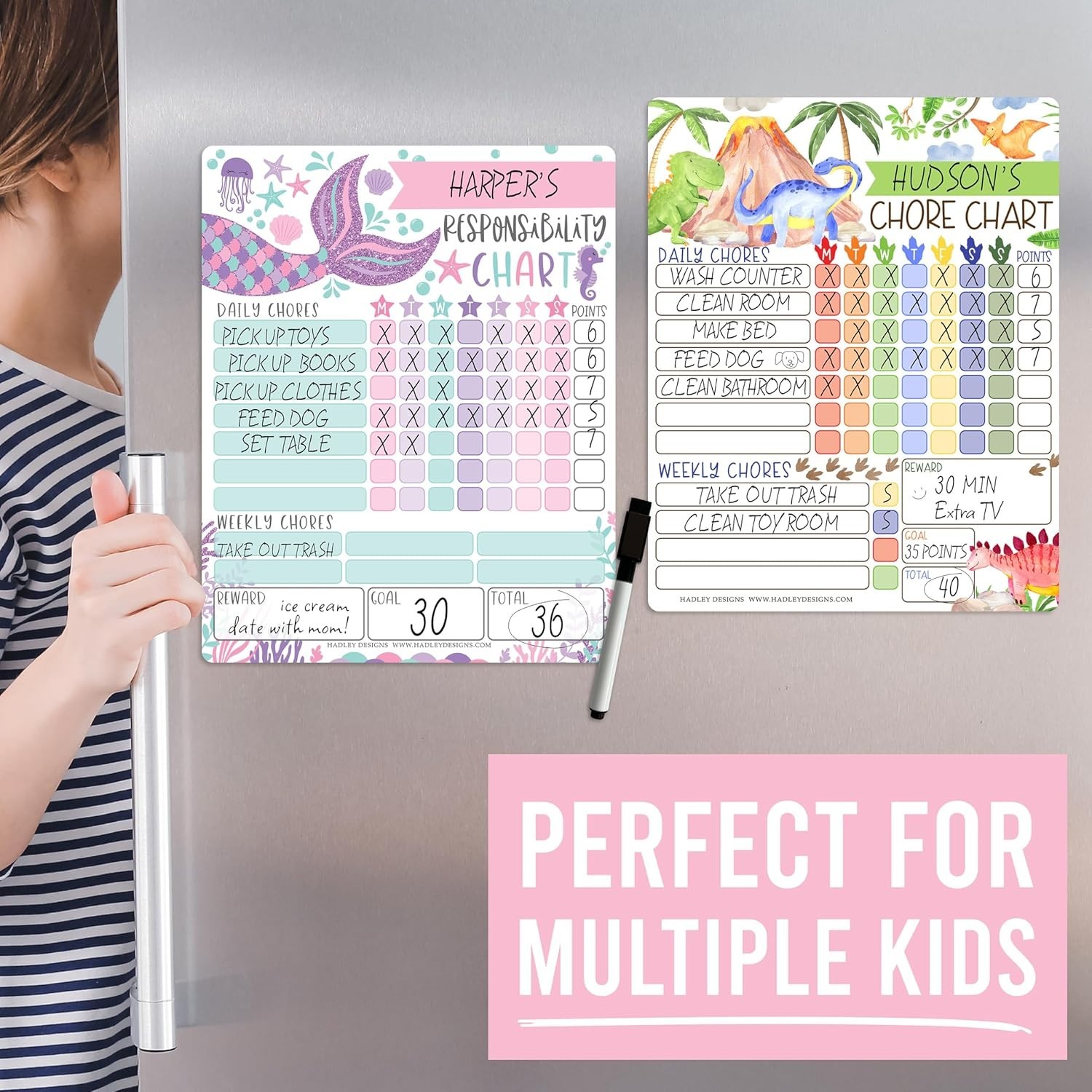 Reusable Magnetic Chore Chart for Kids – Mermaid Design for Family Organization