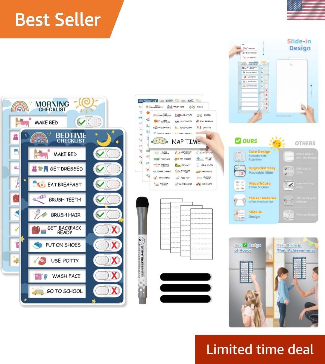 2 in 1 Bedtime/Morning Routine Chart for Kids Toddlers, Magnetic Chore Chart …