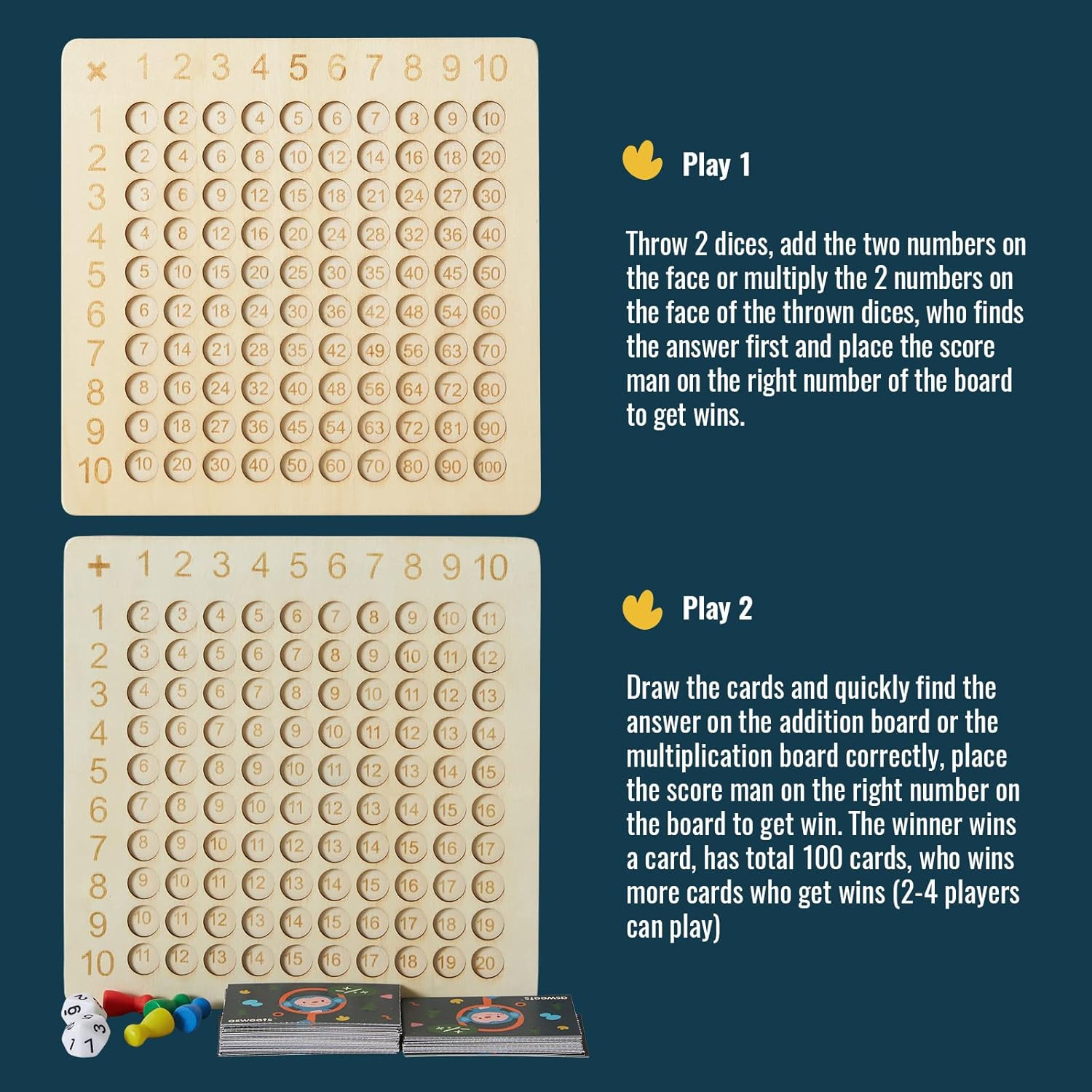 Asweets 2 in 1 Wooden Montessori Multiplication Addition Board Game Montessori T