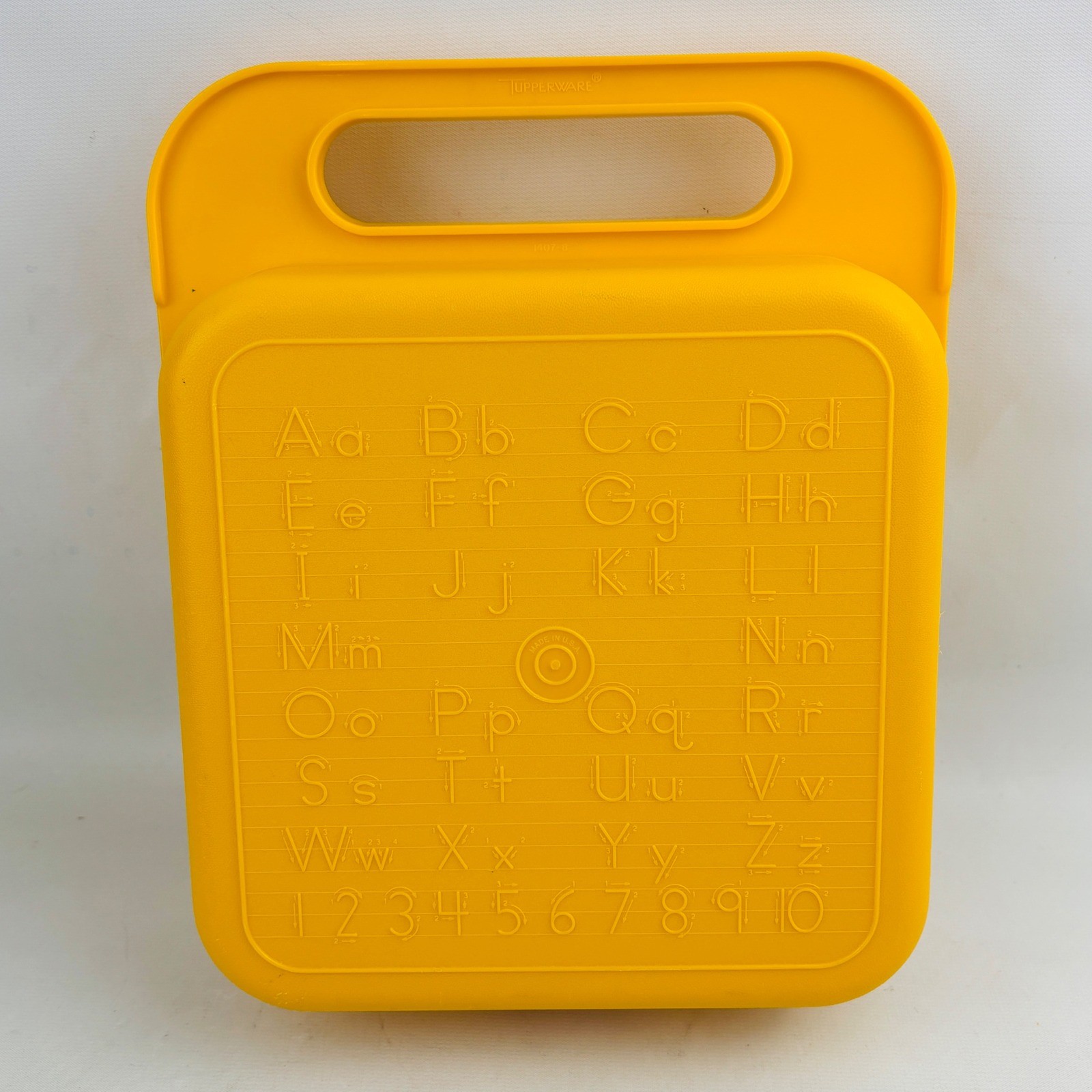 Vintage Tupperware Alphabet Carry Case 5 Stencil Lot Yellow ABC Pencil Lunch Box