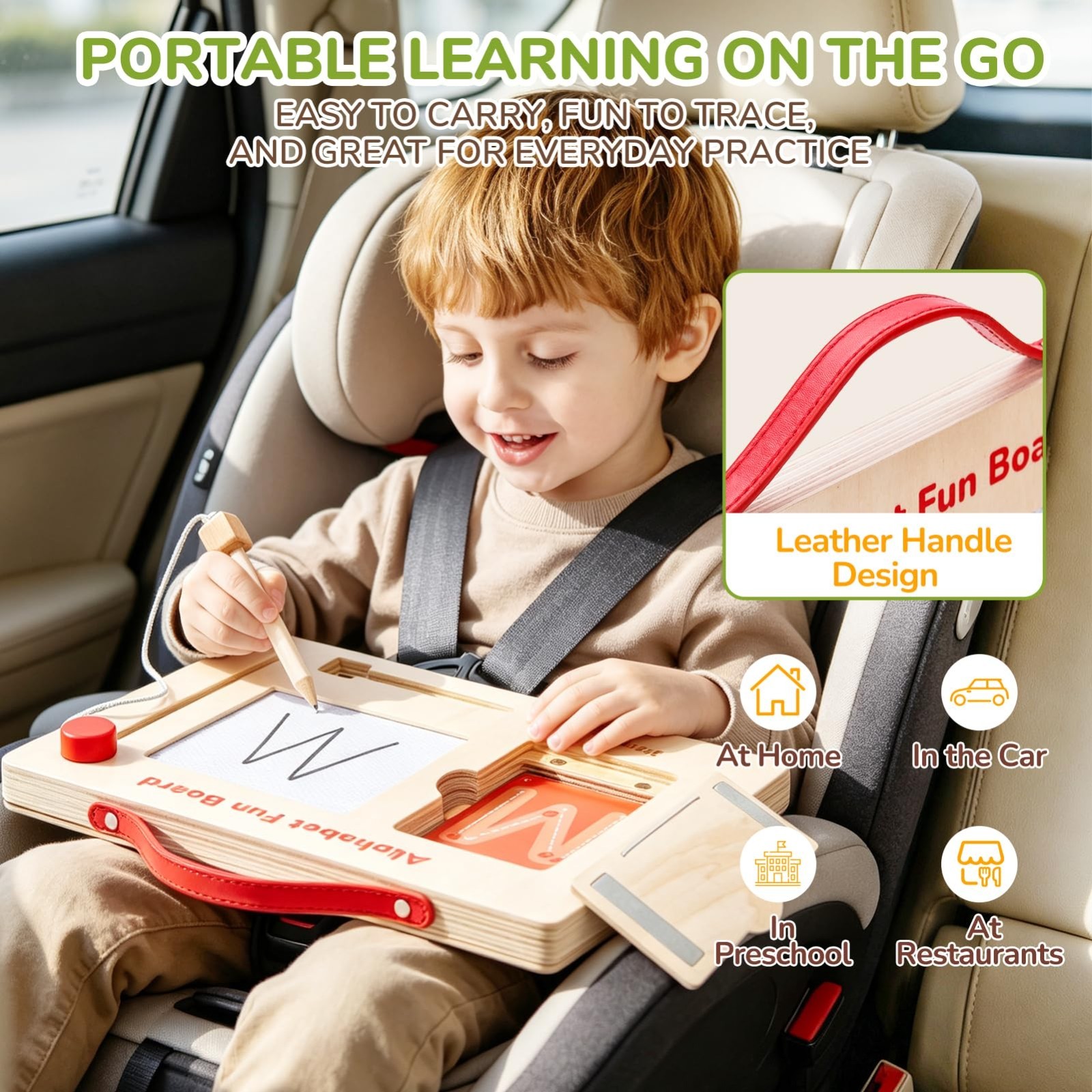 Wooden Letter Tracing Board for Toddlers 3-5, Magnetic ABC & Number Practice, Mo