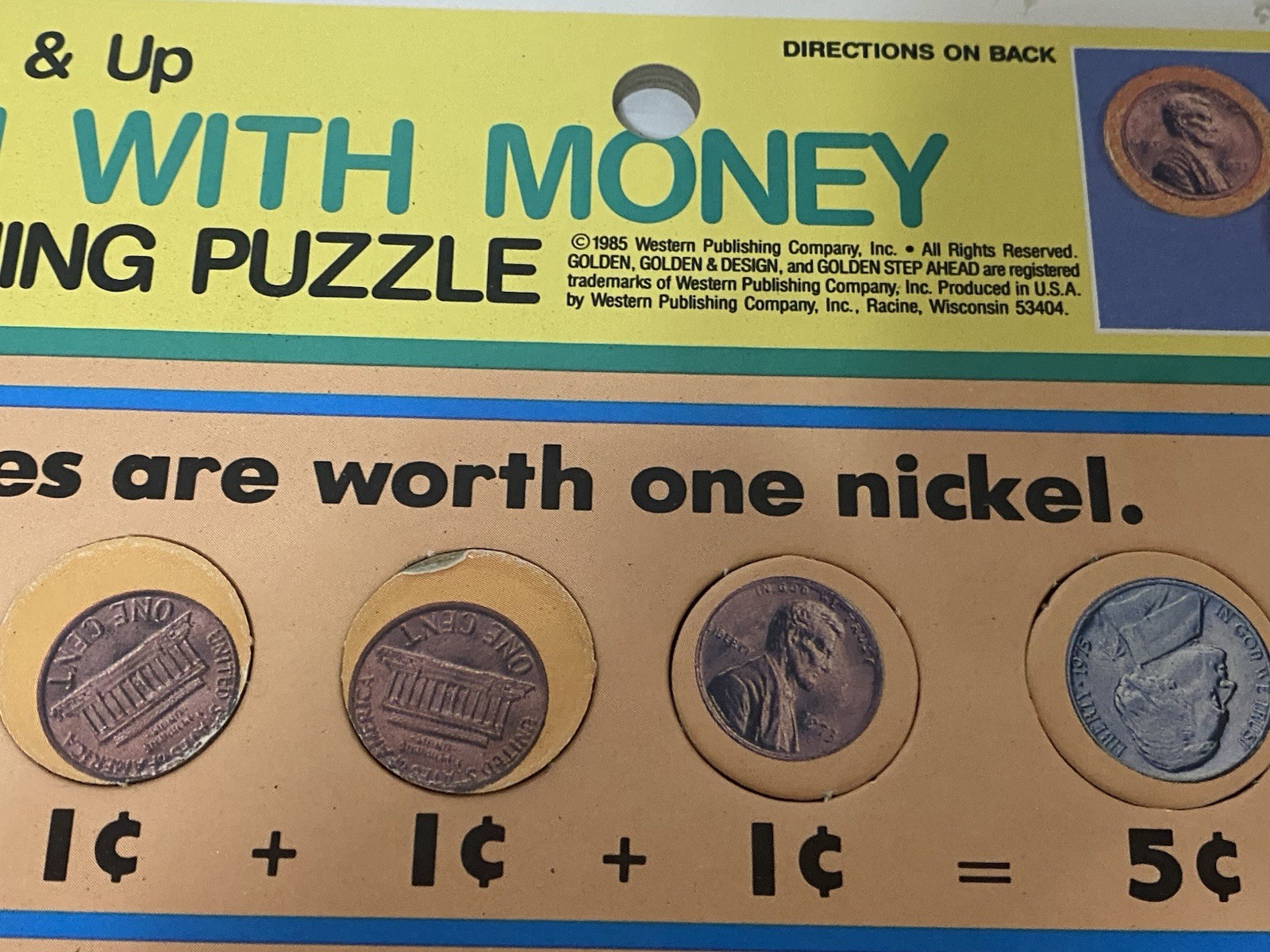 1985 Vintage Golden Step Ahead learning Tray Puzzle Fun with Money
