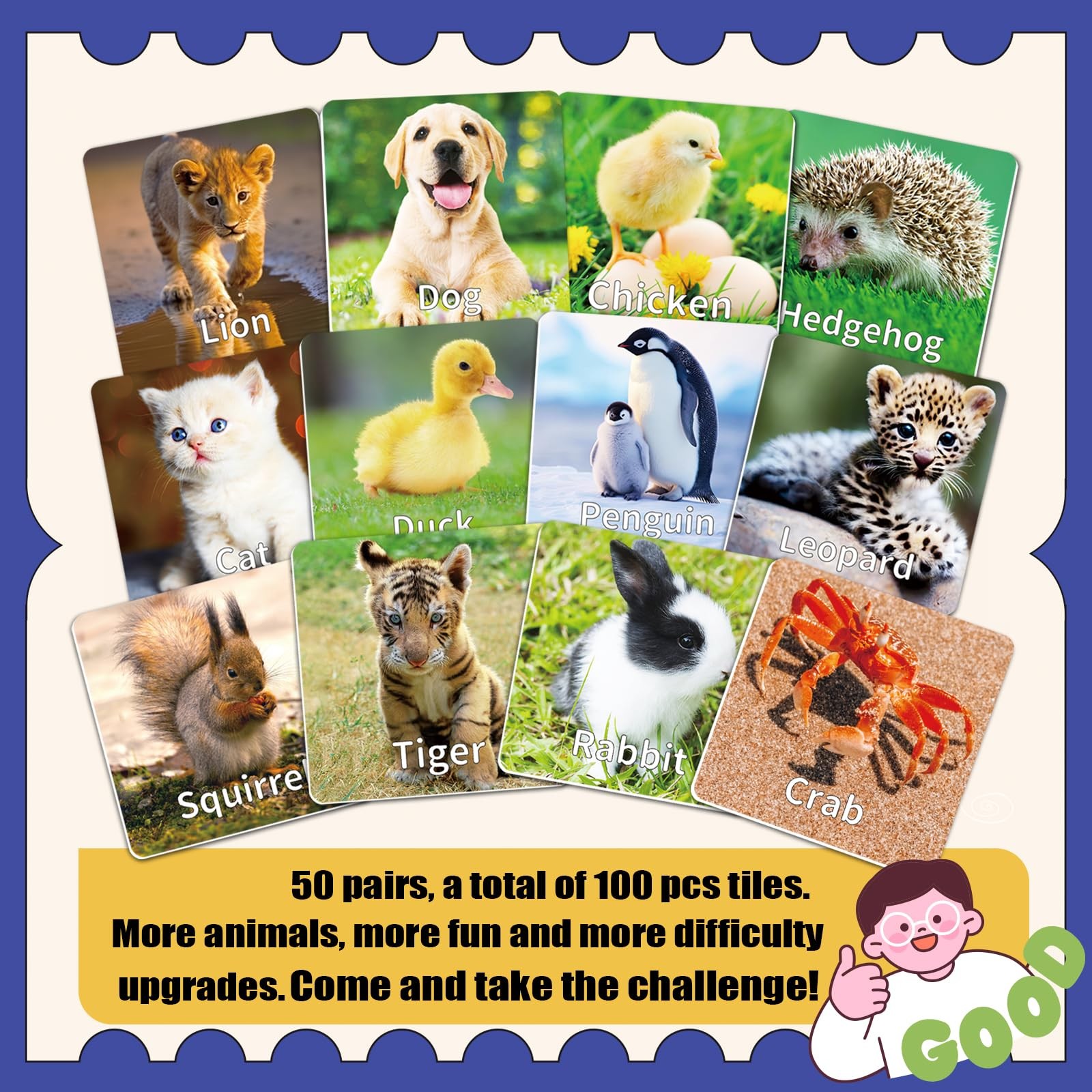 Animal Matching Game for Kids 100PCS Memory Card Game for Toddlers Preschool