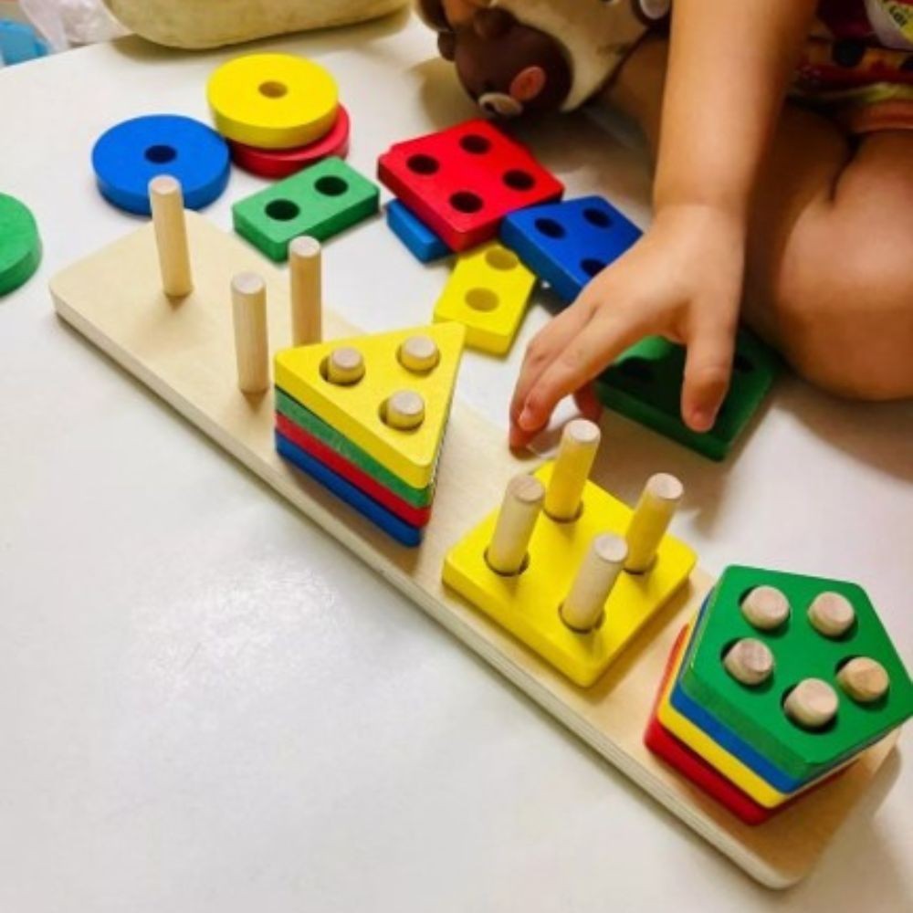 Multi-Color Wooden Puzzle for Kids Educational Montessori Toy Age 1-3 Cognitive