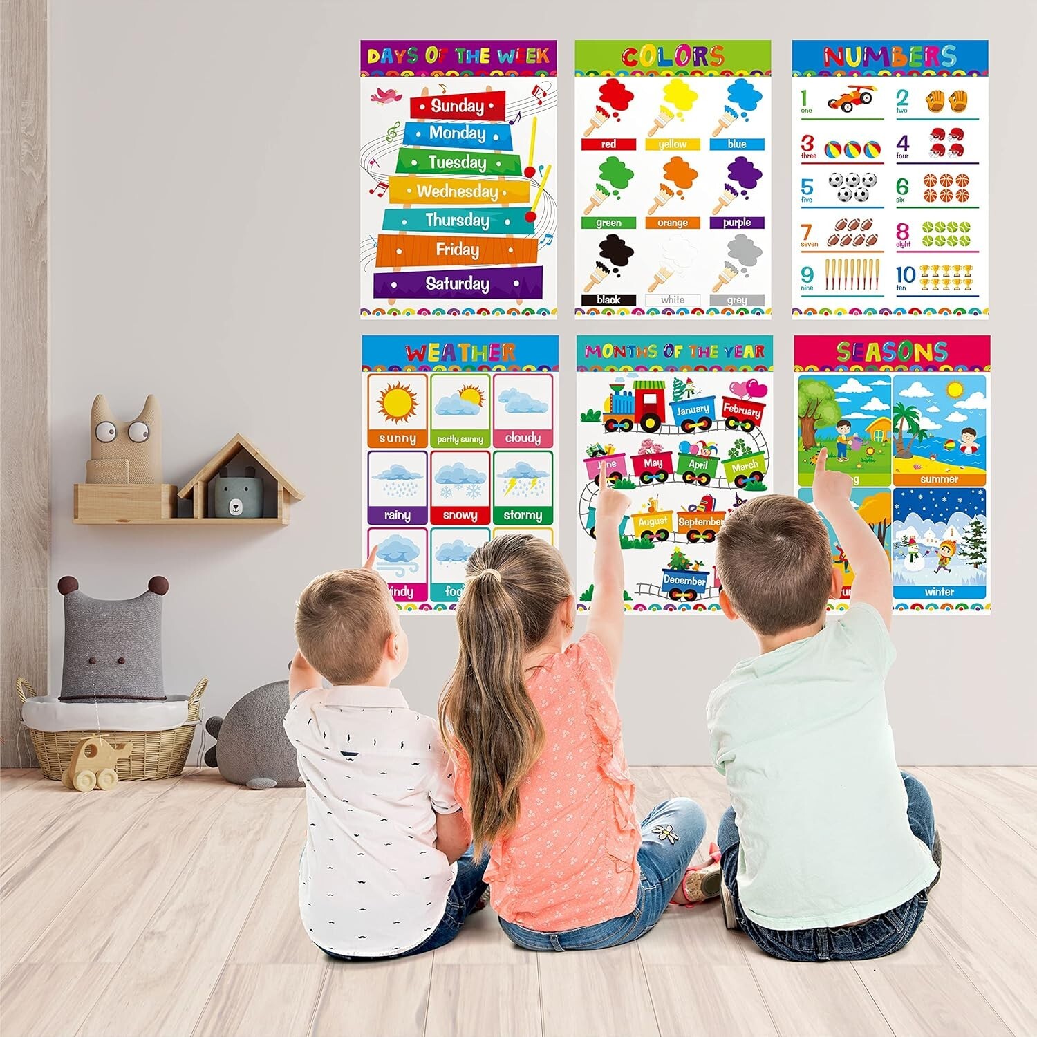 Educational Preschool Posters for Kids Toddlers, Laminated Early Learning Charts