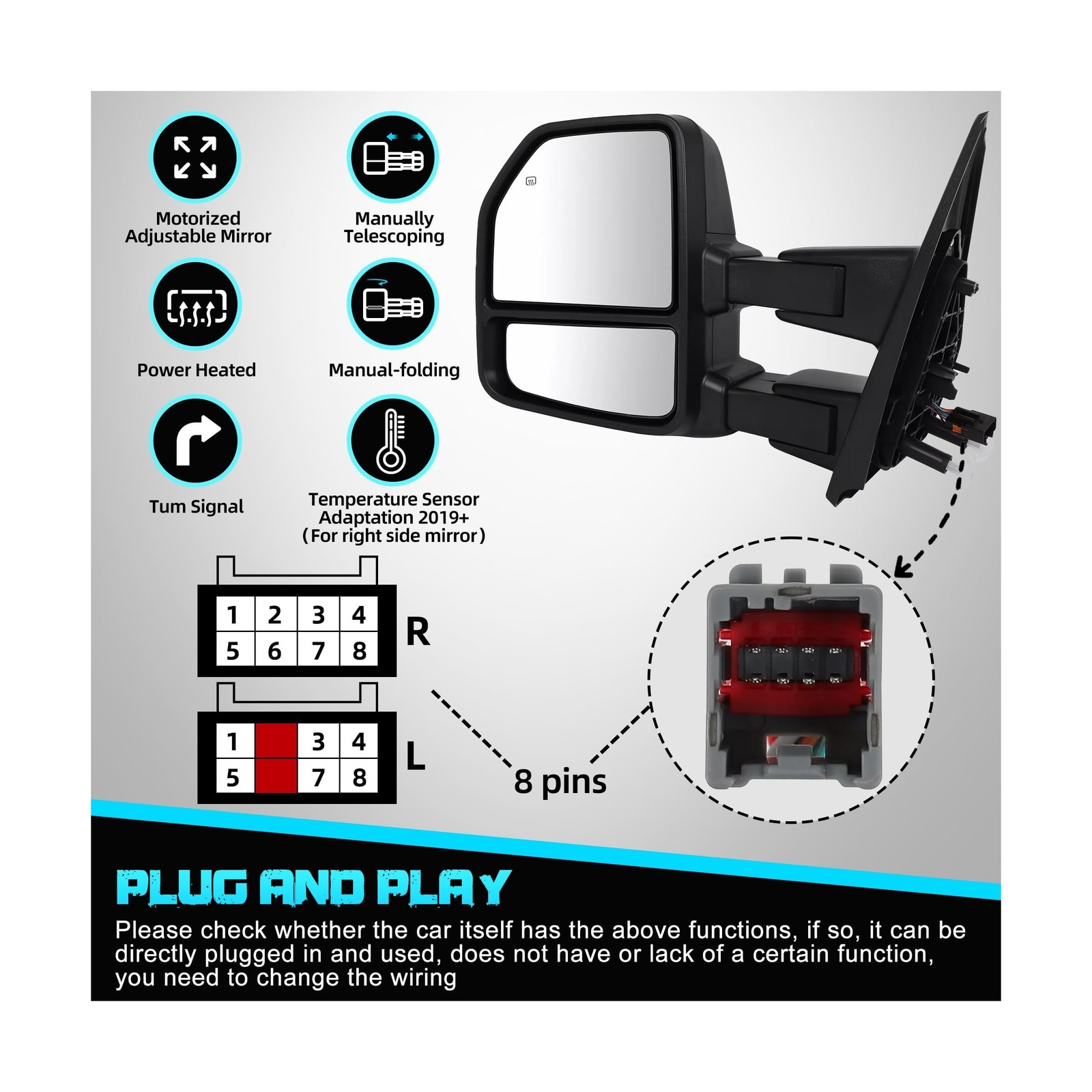 Smoked Power Heated Tow Mirrors Compatible with 2015-2020 Ford F150 F-150, Ex…