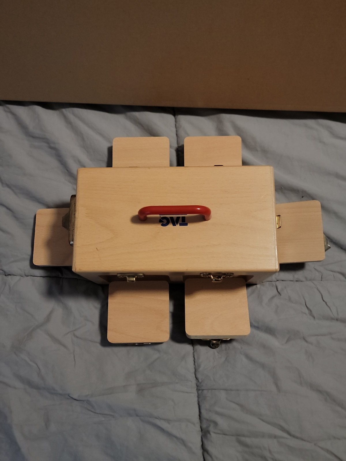 VINTAGE TAG Think And Grow 6-Door Wooden Latch And Lock Box Toy