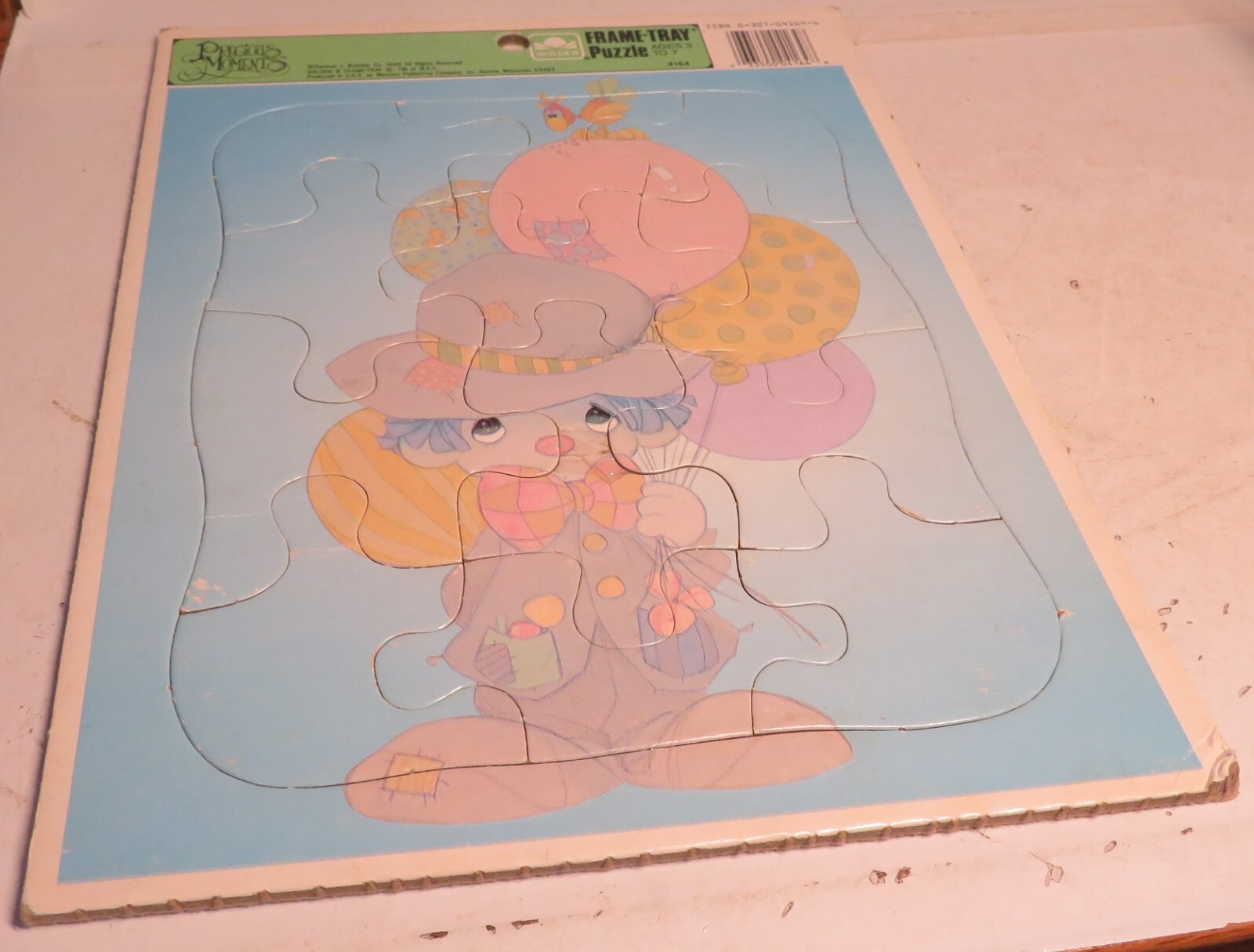 Vintage 1989 Precious Moments Childs 12 Piece Cardboard Puzzle Golden Frame Tray