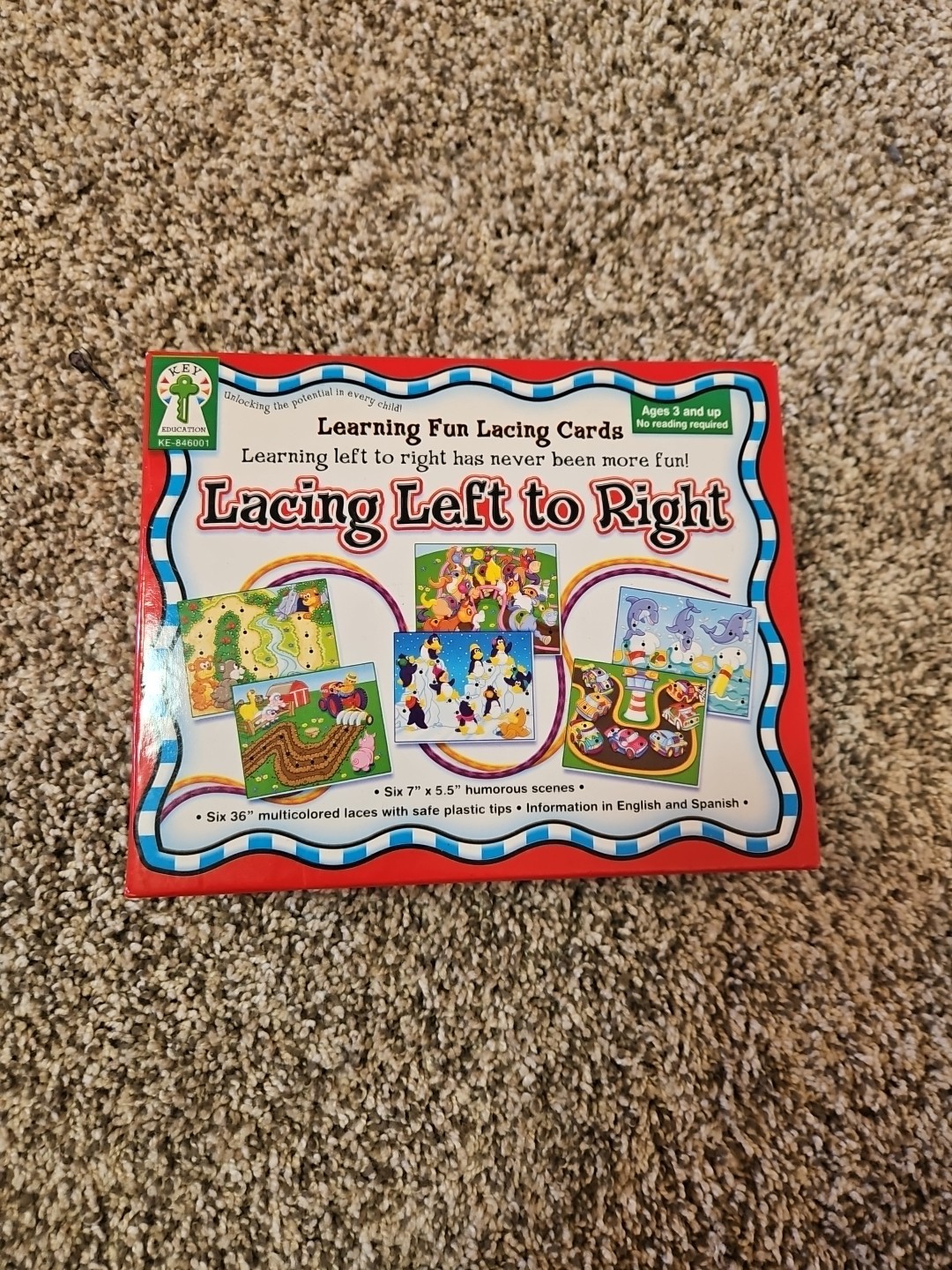 Key Education 6 Lacing Cards And 6 Laces Ages 3 And Up Learn To Lace Game