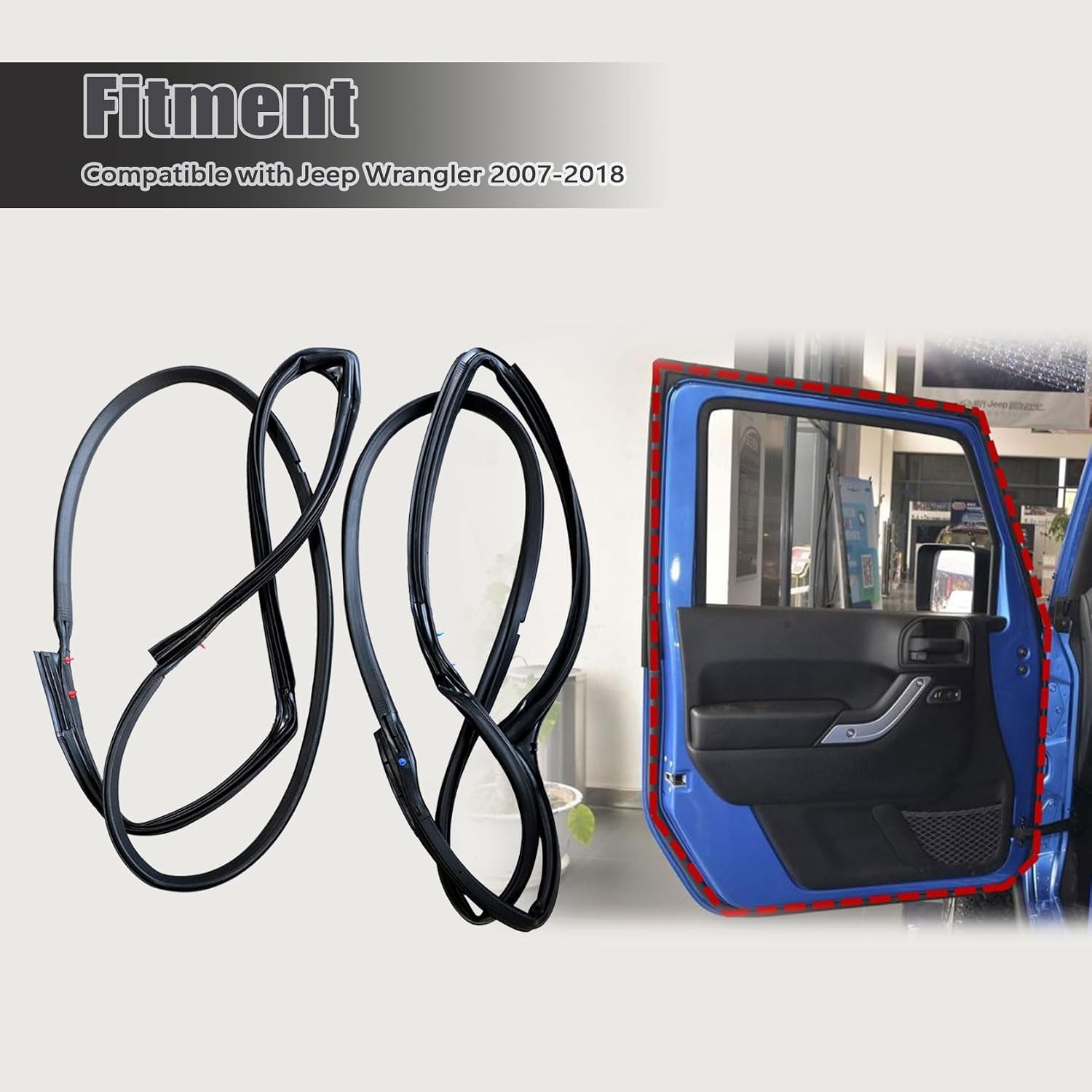 FZJDSD Front Full Door Felt Seal Compatible Jeep Wrangler 2007-2018