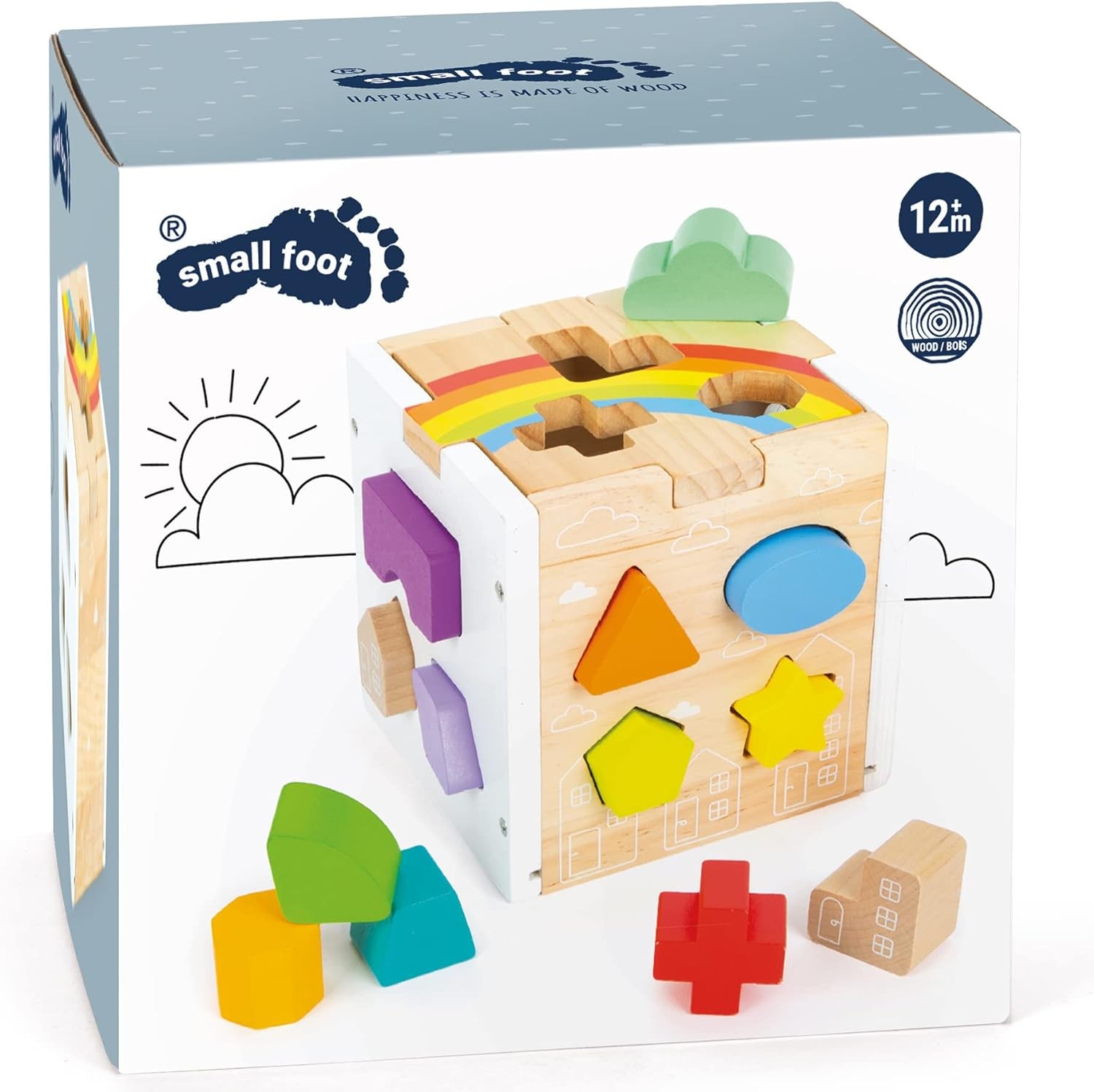 Small Foot 11777 Rainbow Plug-in Cube 13 Different Shaped Wooden Inserts from 12