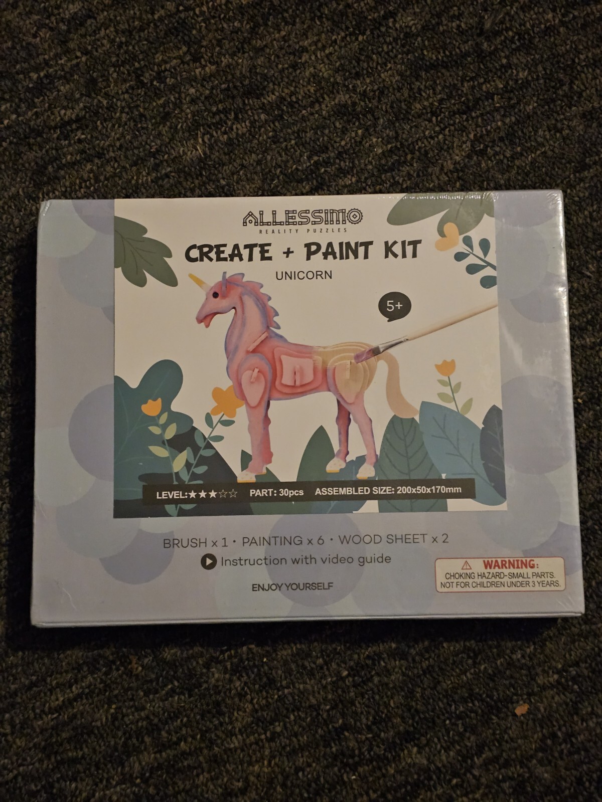 NIB Allessimo Reality Puzzle Paint Kit Level 3 ~ Unicorn Ages 5+ Pink Kid Crafts