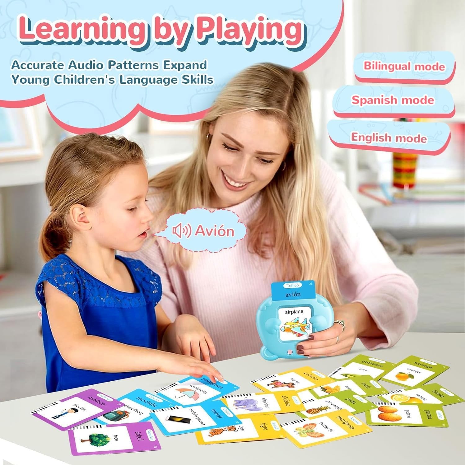Spanish & English Talking Flash Cards for Toddler, Bilingual Medium