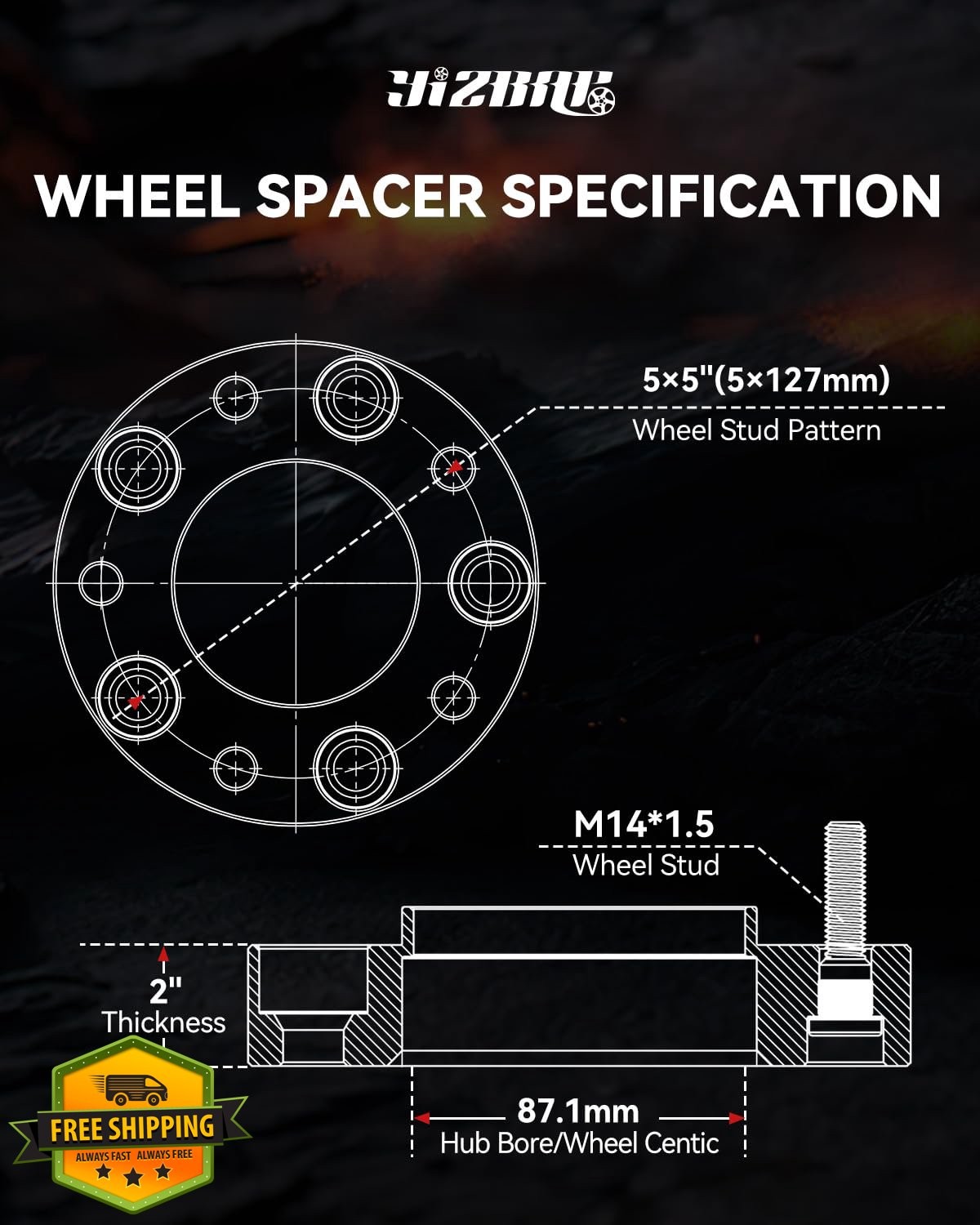 YIZBAP 5×5 2″ wheel spacers Jeep