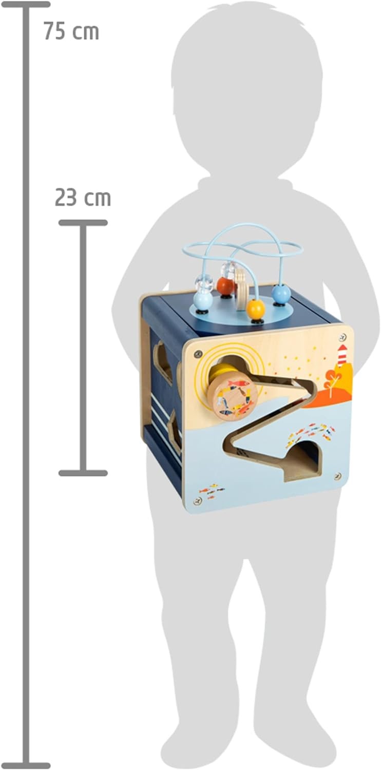 small foot Big Ocean Activity Cube Made of Wood, Maritime Motor Toy for Toddlers