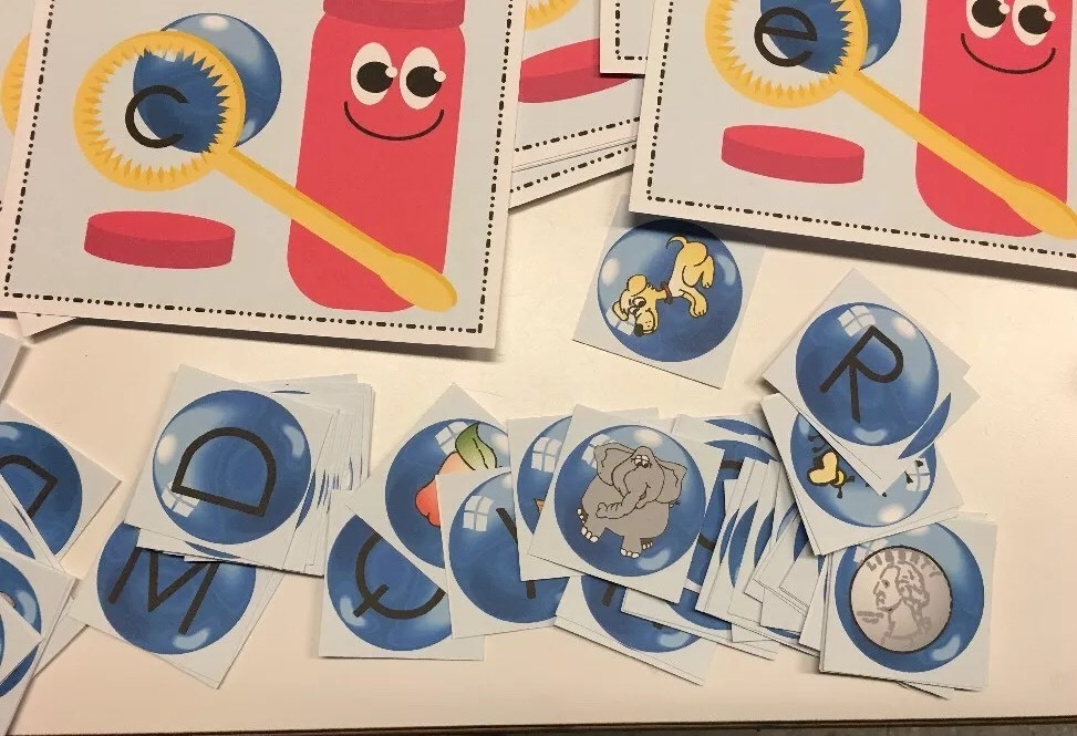 Bubble Blow Game Learning Center- Literacy Mats – Laminated Mats Phonics