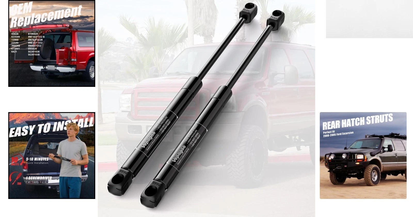 Vepagoo 6421 2000-2005 Ford Excursion Rear Hatch Struts Shocks Lift Support