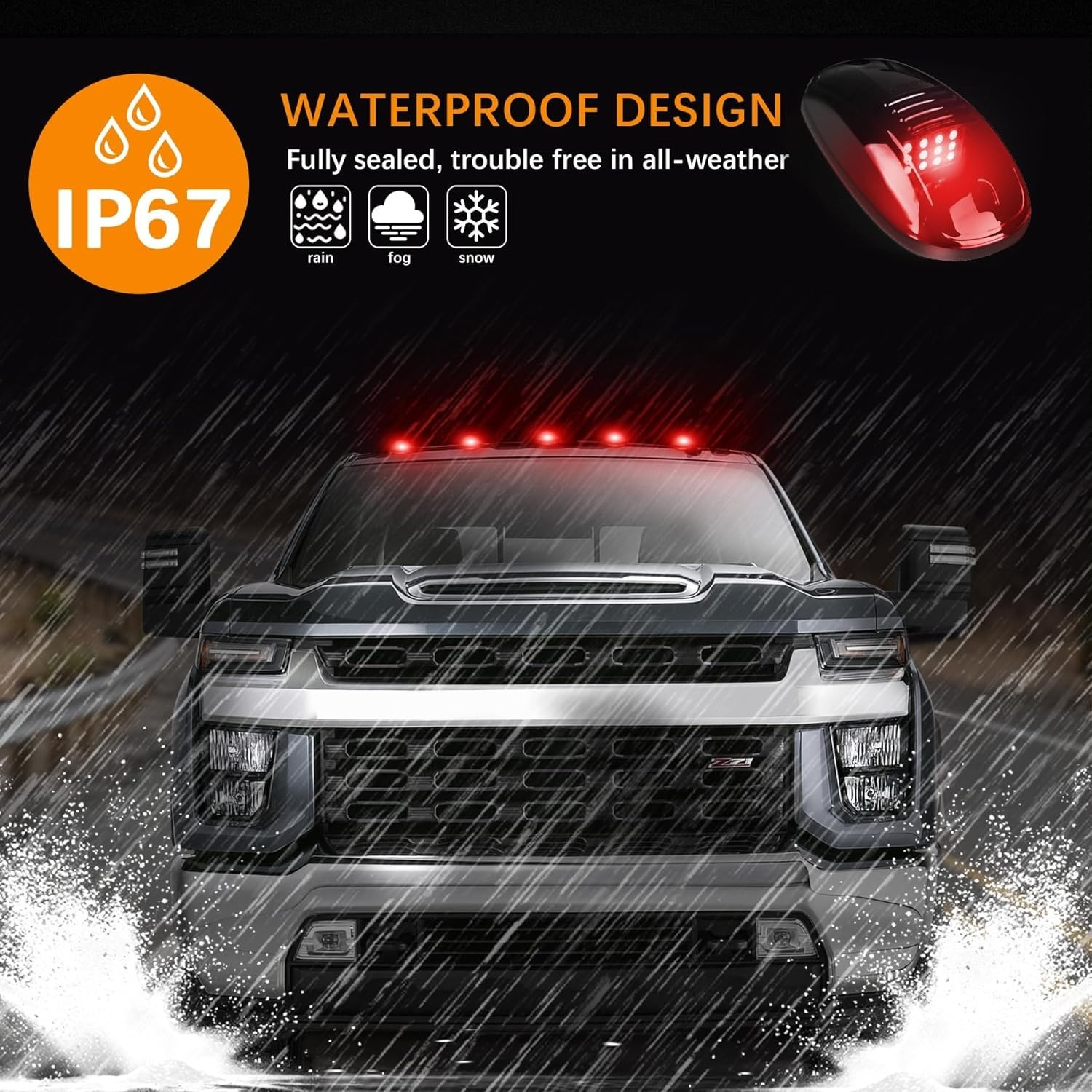 5X Red LED Cab Lights Smoked Cab Roof Running Top Marker Light Compatible for…