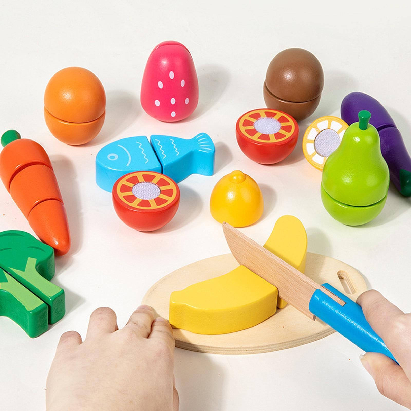 13Pcs Wooden Food Set Kitchen Accessory Early Learning Sliceable Interactive