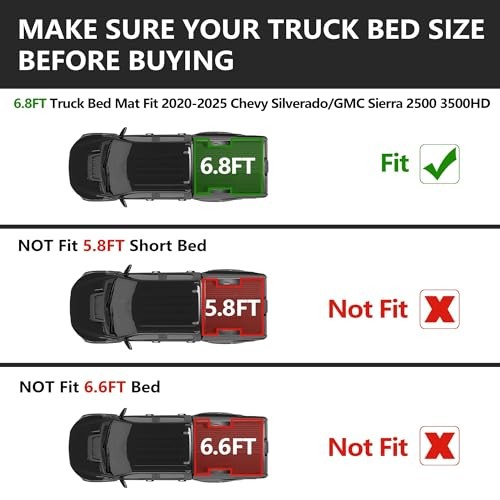 20-26 Chevy Silverado GMC Sierra 2500 3500HD Cargo Mat 6.8FT Bed Liner 82″ Black