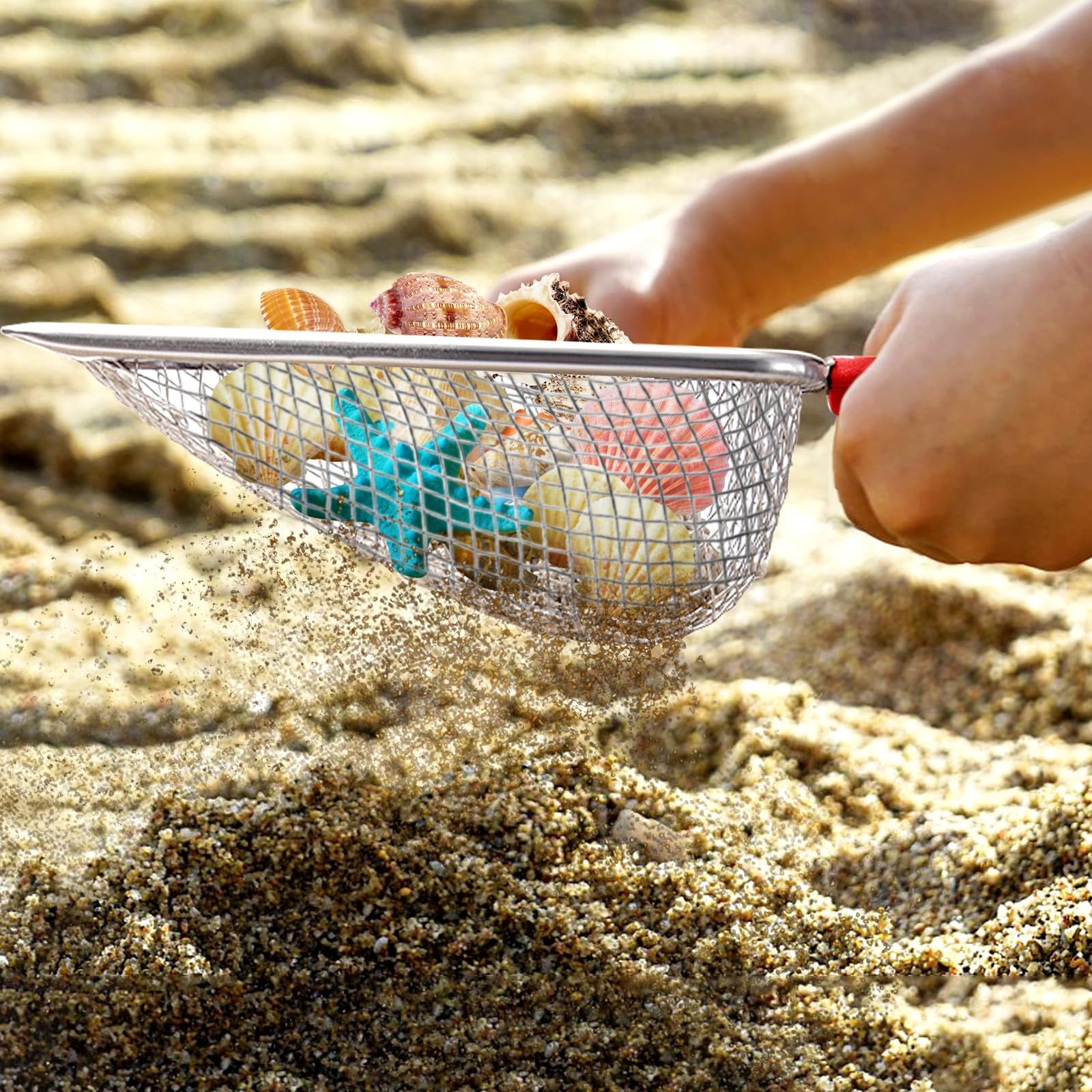 Apidgrowth Beach Mesh Shovel,Sand Sifter Tool for Shell Collecting with Red