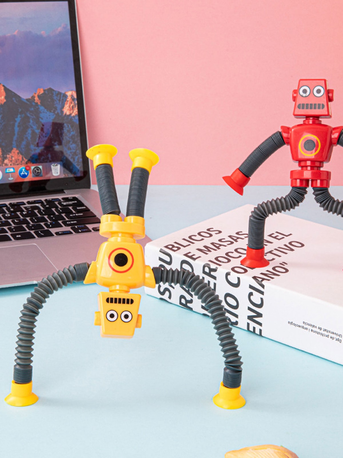 LED Telescopic Suction Cup Robots Toy Stress Relief Light Up Robot Toy GN
