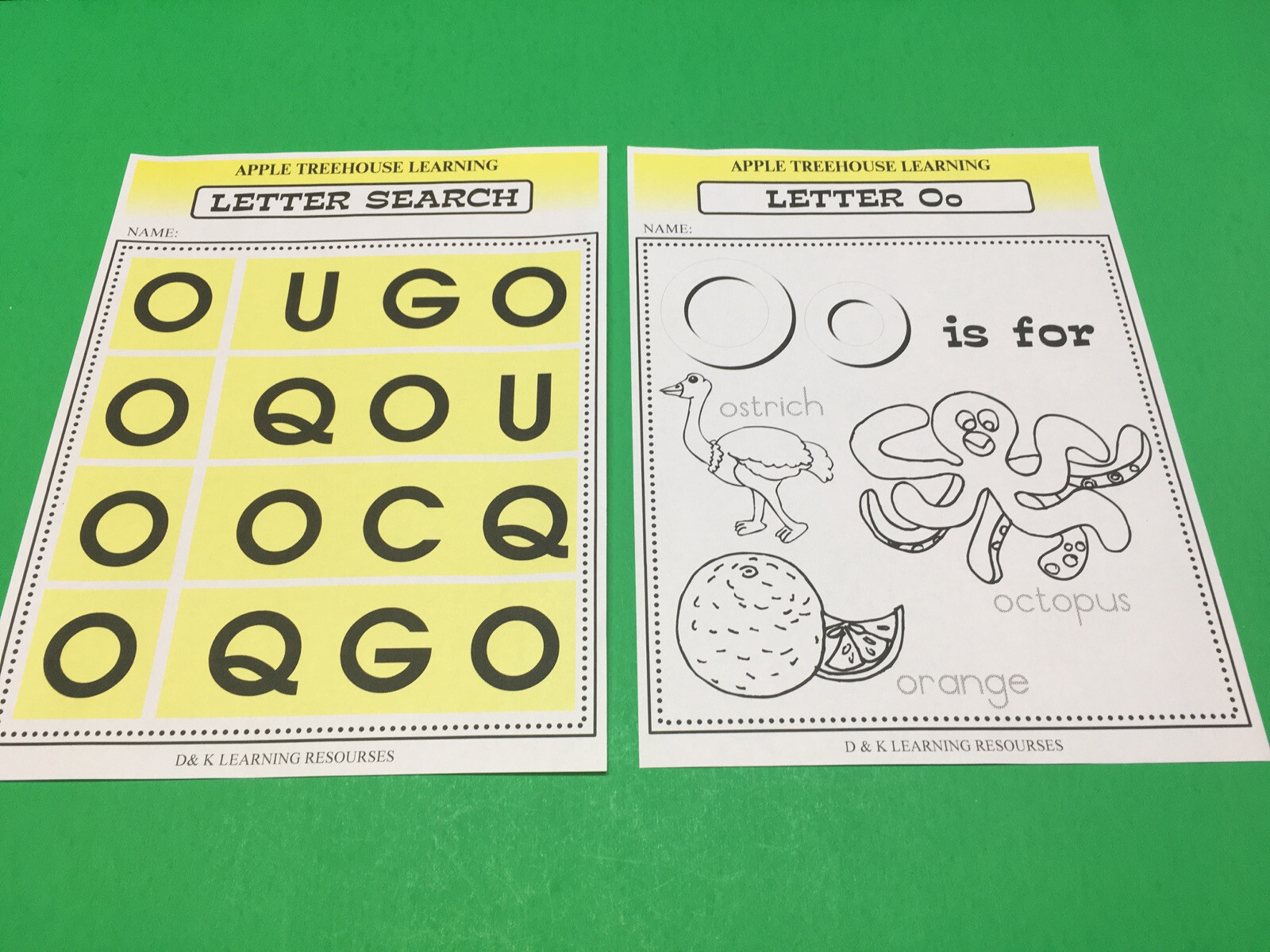 Letter Oo – Apple Treehouse Worksheets – Preschool Teaching supplies 20pgs