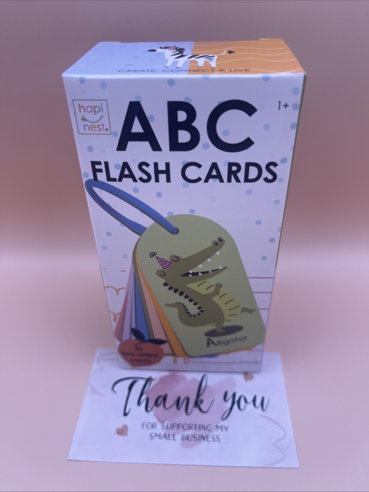 ABC Flash Cards 26 Two Sided W/Child Friendly Plastic Hook. Made For Durability