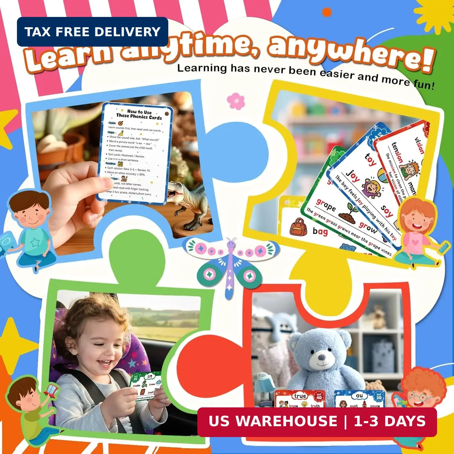 Phonics Flash Cards, Sight Words Flash Cards for Kindergarten, Learn to Read