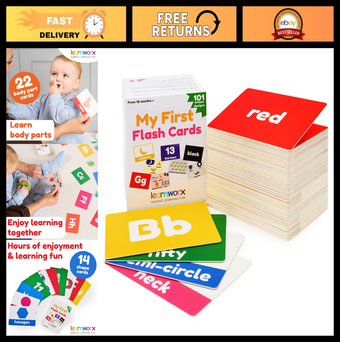 Educational Toddler Flash Cards | Alphabet, Numbers, Animals, Colors | Large Pre