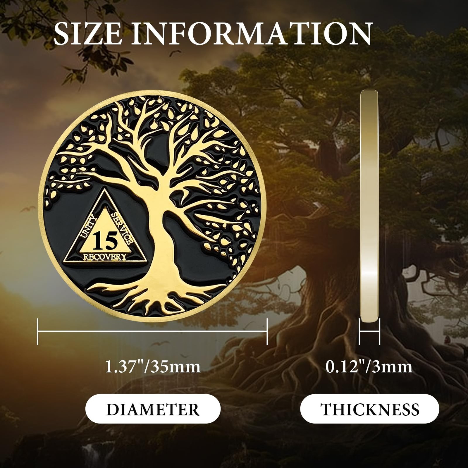 15 Year Sobriety Coins, Tree of Life 15 Year AA Medallions – AA Sobriety Chip…