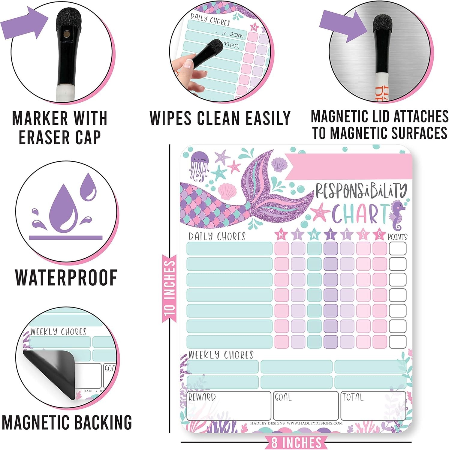 Reusable Magnetic Chore Chart for Kids – Mermaid Design for Family Organization