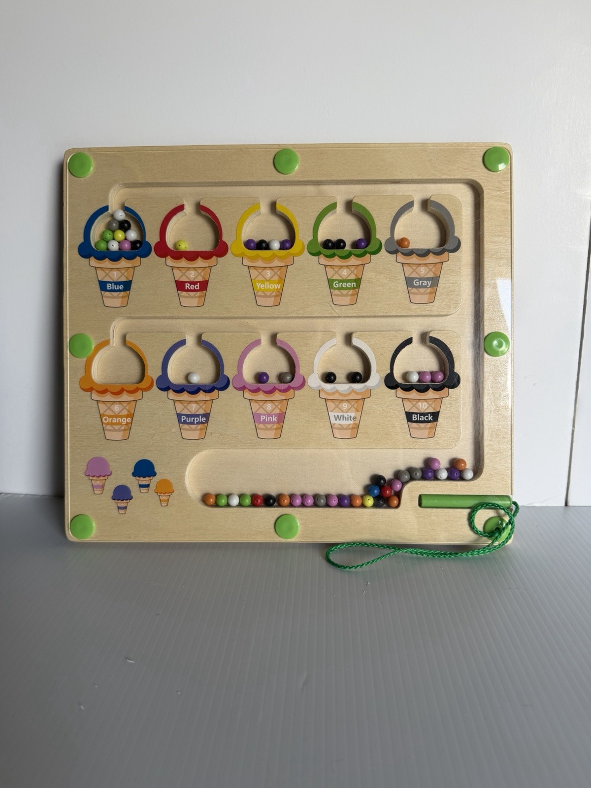 Magnetic Ice Cream Cone Color & Number Maze Montessori Wooden Matching Learning