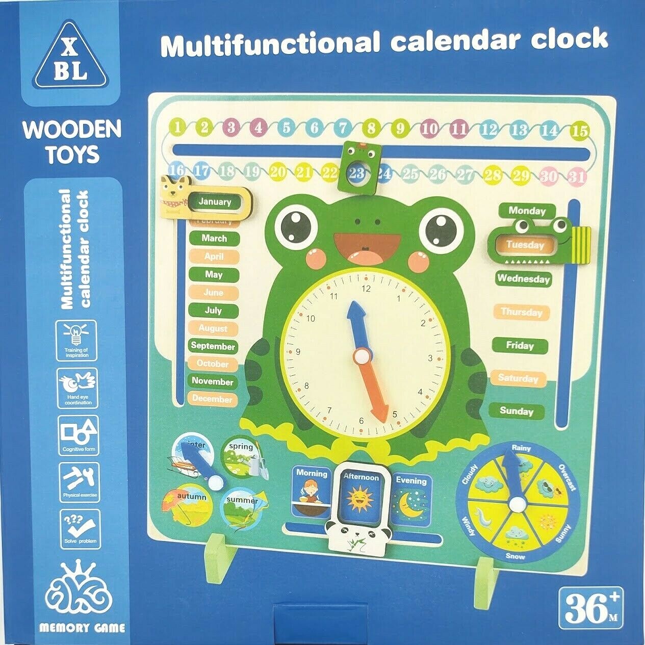 7in1 Wooden Calendar Clock Board Kids Preschool Days Months Season Time Wood Toy