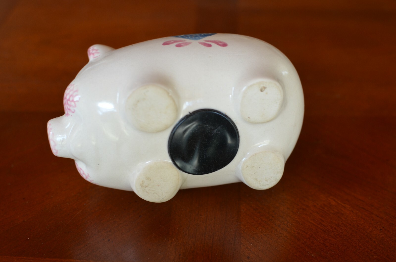 Ceramic Piggy Bank~Heart~rustic~country~traditional~handpainted~pink blue