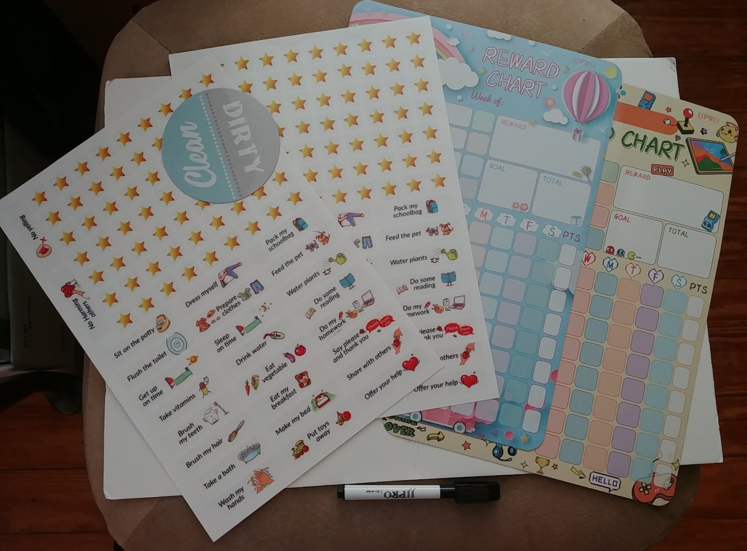 JJPRO 2Pack Magnetic Chore Reward Chart 4Kids Child Video Game & Rainbow 8.5 x12