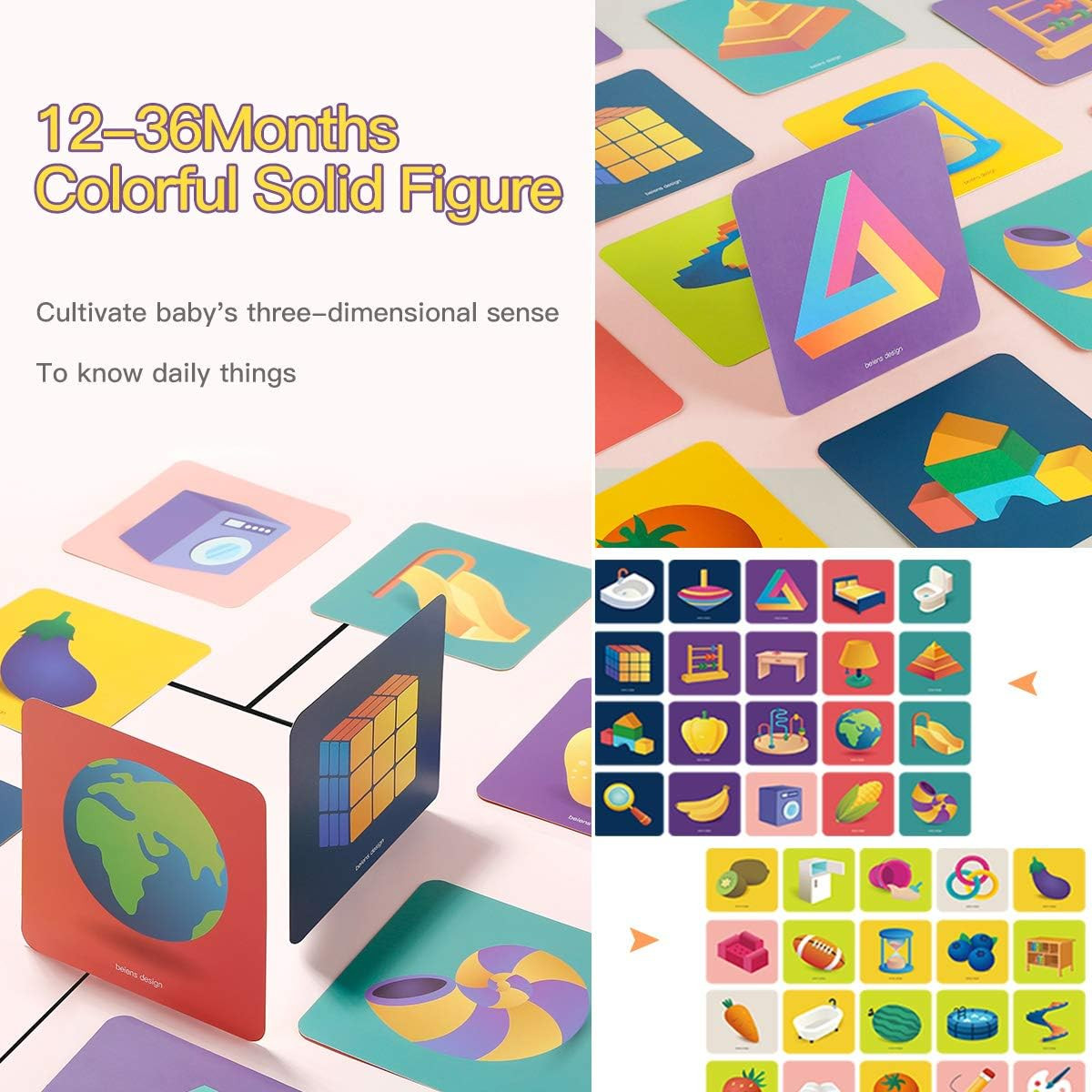 Beiens High Contrast Baby Flashcard, 80 Pcs 160 Page Black White Colorful Visual