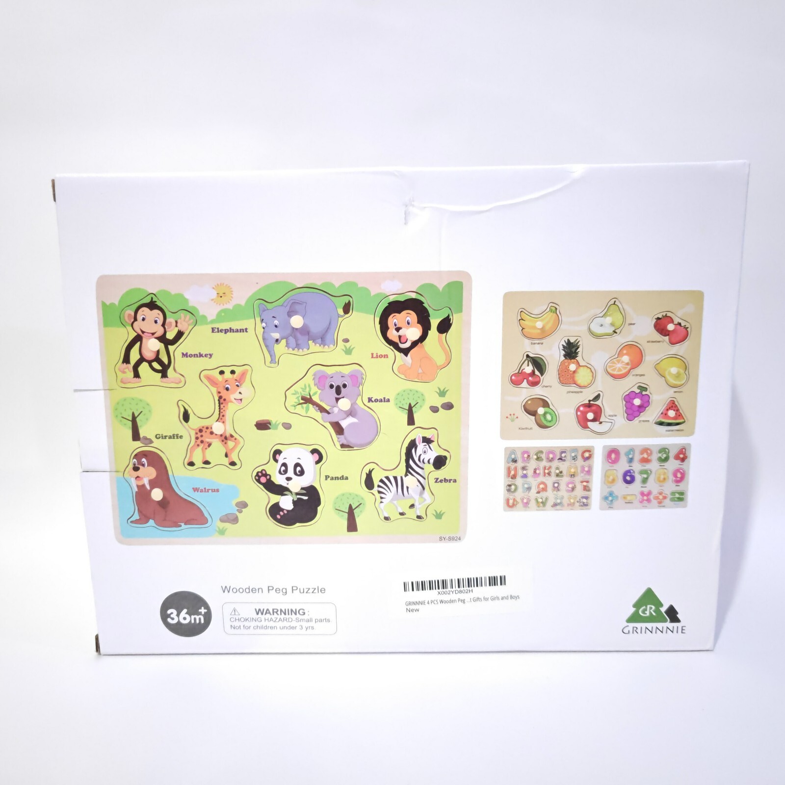 4pcs Wooden Puzzles Toy Gift for 2, 3 Years Old Boys Girls, Montessori Toys Peg