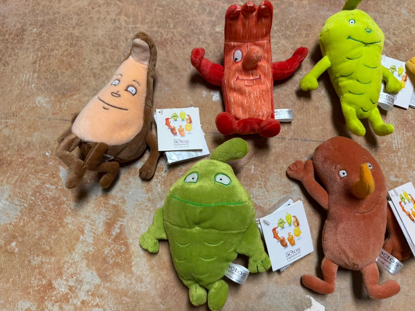 Complete lot of 7 Actos Pioglitazone Plush ALL NEW Toys Educational Set