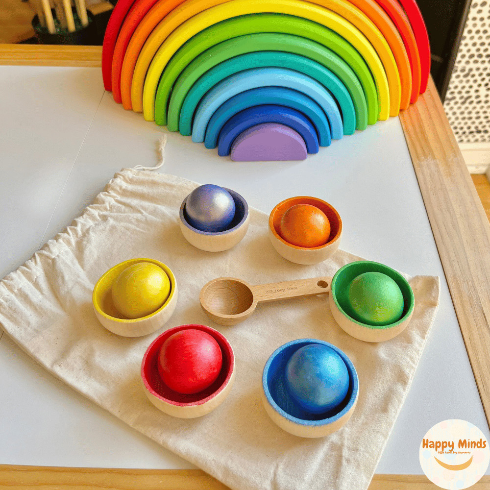 Wooden Color Sorting Bowls & Balls Montessori Toy – Fine Motor Gift Age 3+