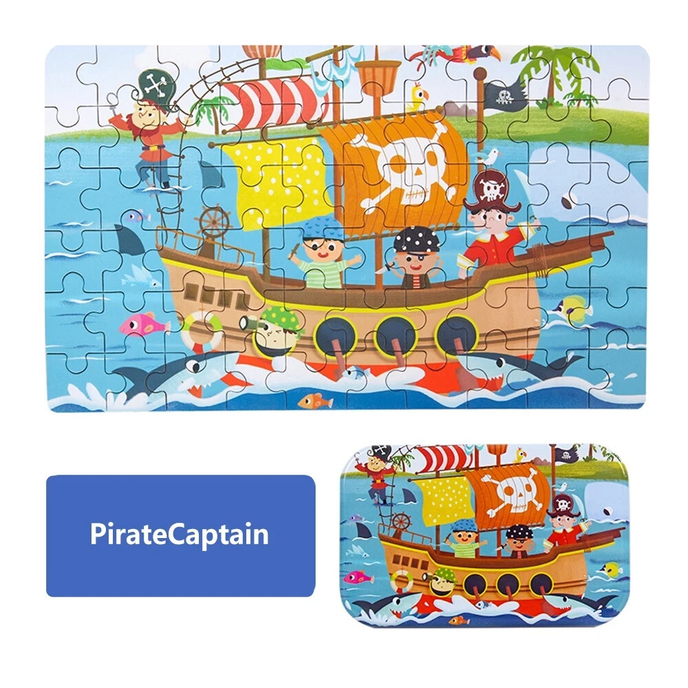 60Pcs Kids Wooden Puzzle Free Iron Box Early Learning Jigsaw Puzzle Toys